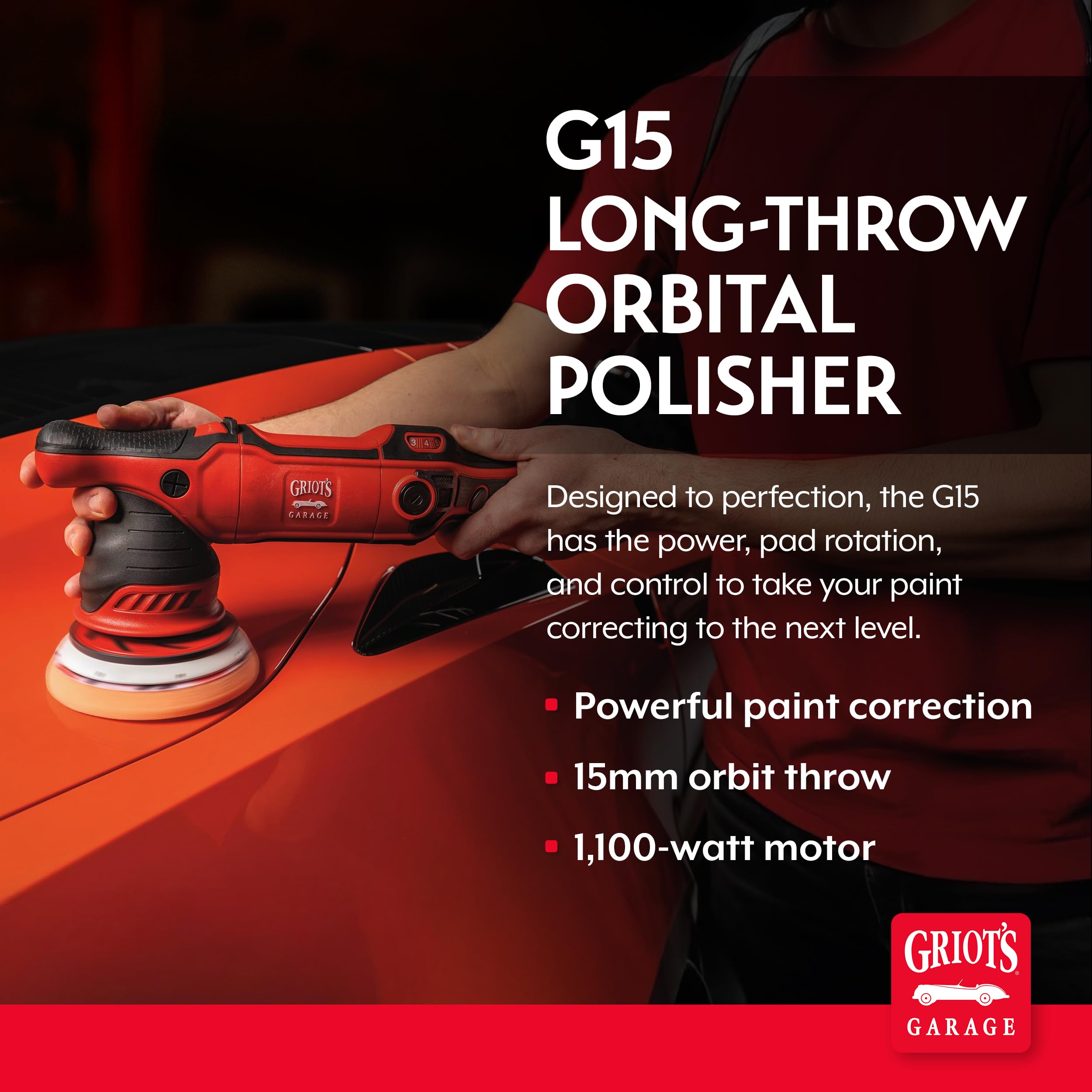 Griot's Garage 10915 G15 Long-Throw Orbital Polisher, 1100-Watt Buffer Machine for Car Detailing and Polishing, Swirl and Scratch Removal, 5 Inch Variable Speed, 15mm Orbit Size - Image 2