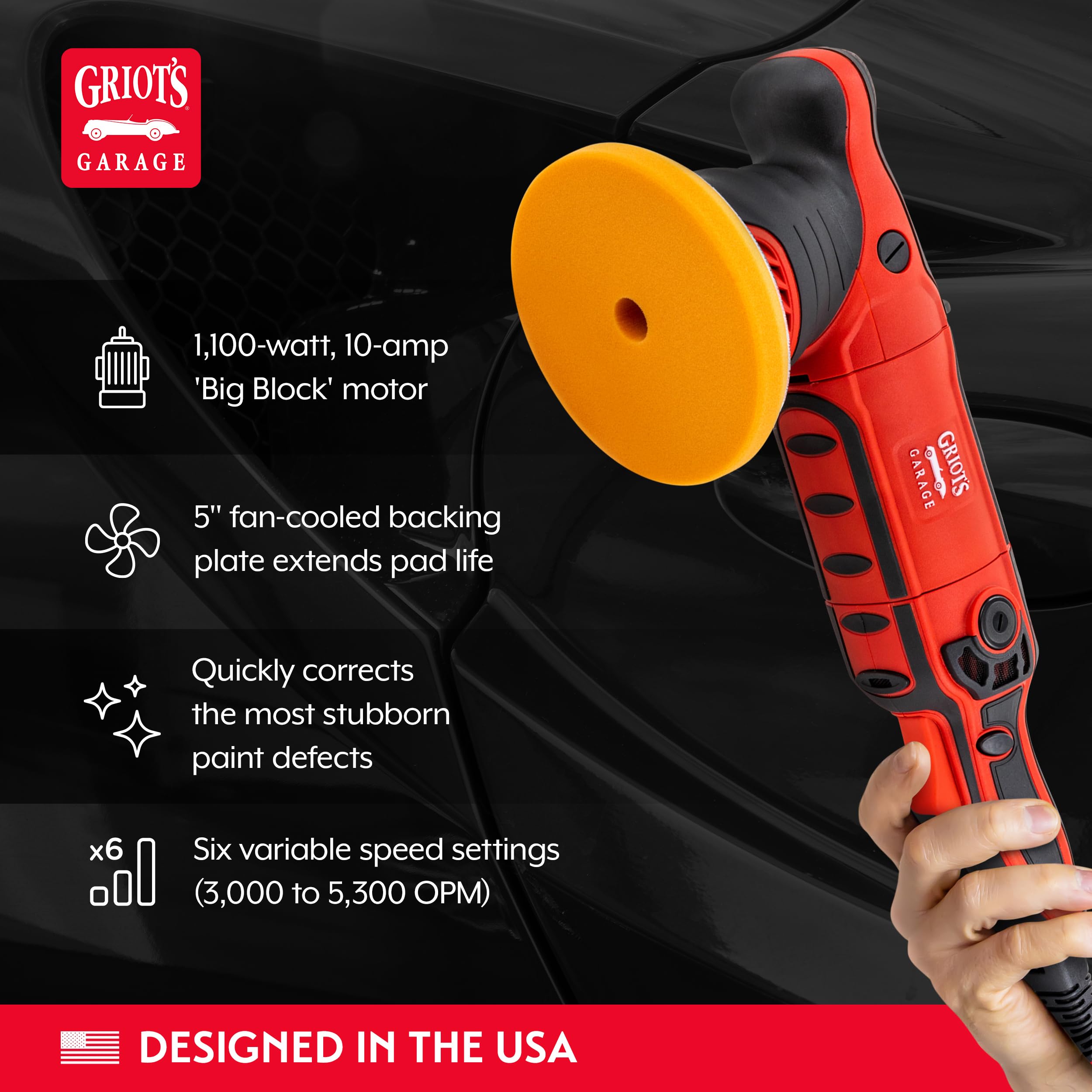 Griot's Garage 10915 G15 Long-Throw Orbital Polisher, 1100-Watt Buffer Machine for Car Detailing and Polishing, Swirl and Scratch Removal, 5 Inch Variable Speed, 15mm Orbit Size - Image 3
