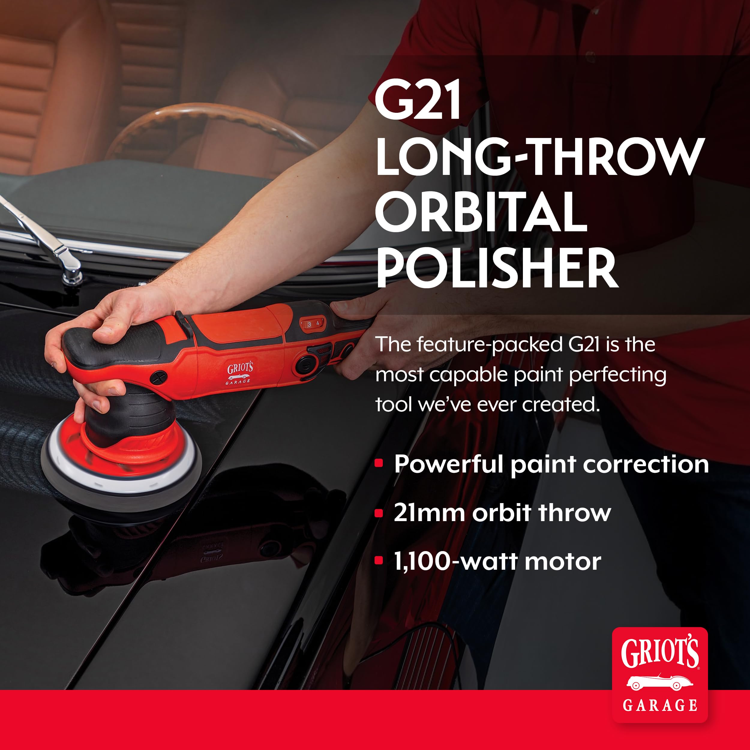 Griot's Garage 10921 G21 Long-Throw Orbital Polisher, 1100-Watt Buffer Machine for Car Detailing and Polishing, Swirl and Scratch Removal, 6 Inch Variable Speed, 21mm Orbit Size - Image 2