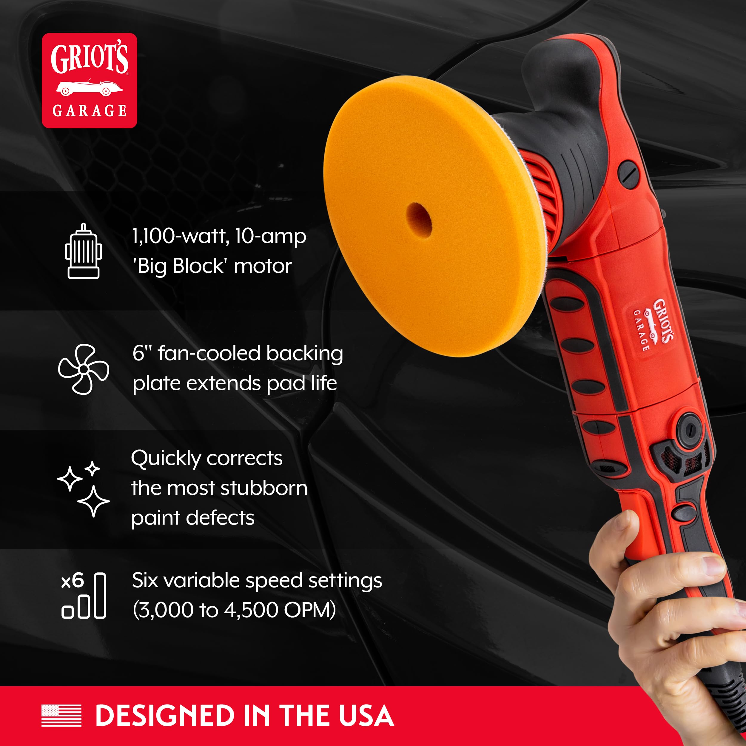 Griot's Garage 10921 G21 Long-Throw Orbital Polisher, 1100-Watt Buffer Machine for Car Detailing and Polishing, Swirl and Scratch Removal, 6 Inch Variable Speed, 21mm Orbit Size - Image 3