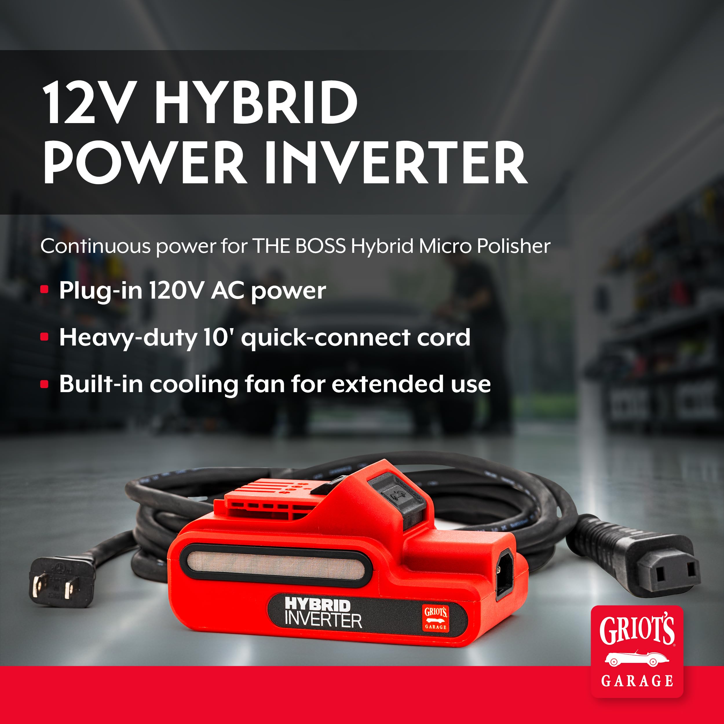 Griot's Garage 12v Hybrid Power Inverter, Compatible with The BOSS Hybrid Micro Polisher for Car Detailing and Polishing, Includes 10' Quick-Connect Cord with Heavy-Duty 16 AWG Power Cable - Image 2