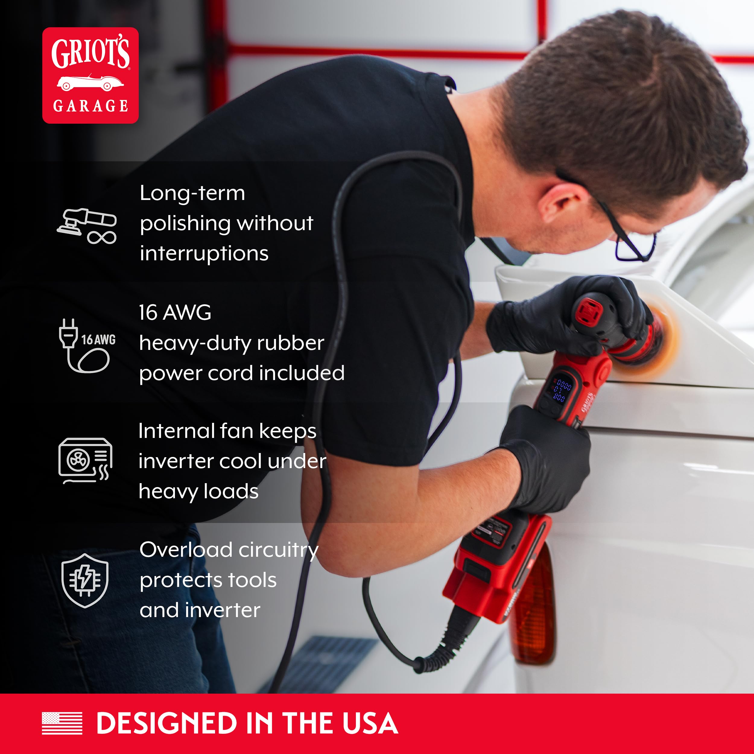 Griot's Garage 12v Hybrid Power Inverter, Compatible with The BOSS Hybrid Micro Polisher for Car Detailing and Polishing, Includes 10' Quick-Connect Cord with Heavy-Duty 16 AWG Power Cable - Image 3