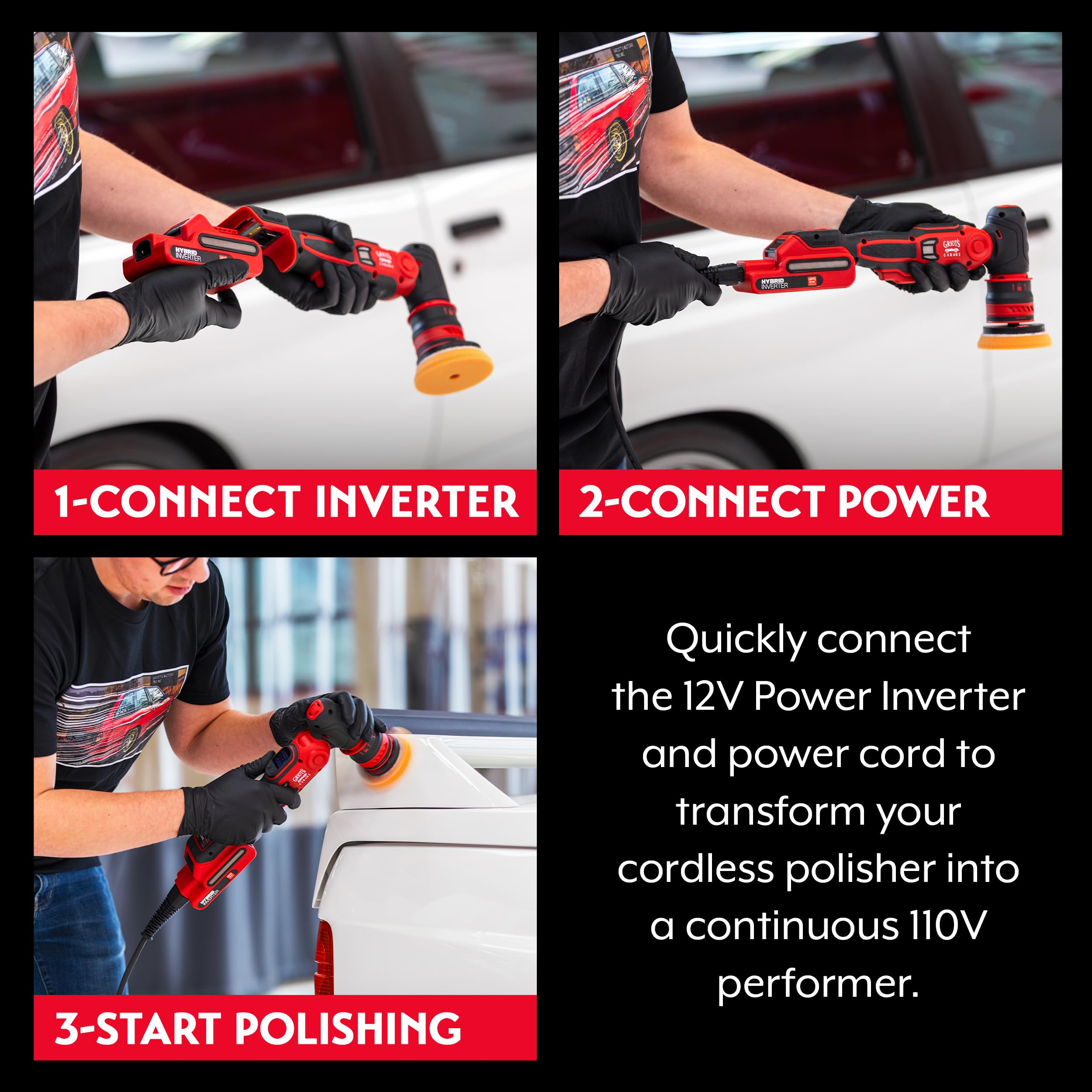 Griot's Garage 12v Hybrid Power Inverter, Compatible with The BOSS Hybrid Micro Polisher for Car Detailing and Polishing, Includes 10' Quick-Connect Cord with Heavy-Duty 16 AWG Power Cable - Image 4