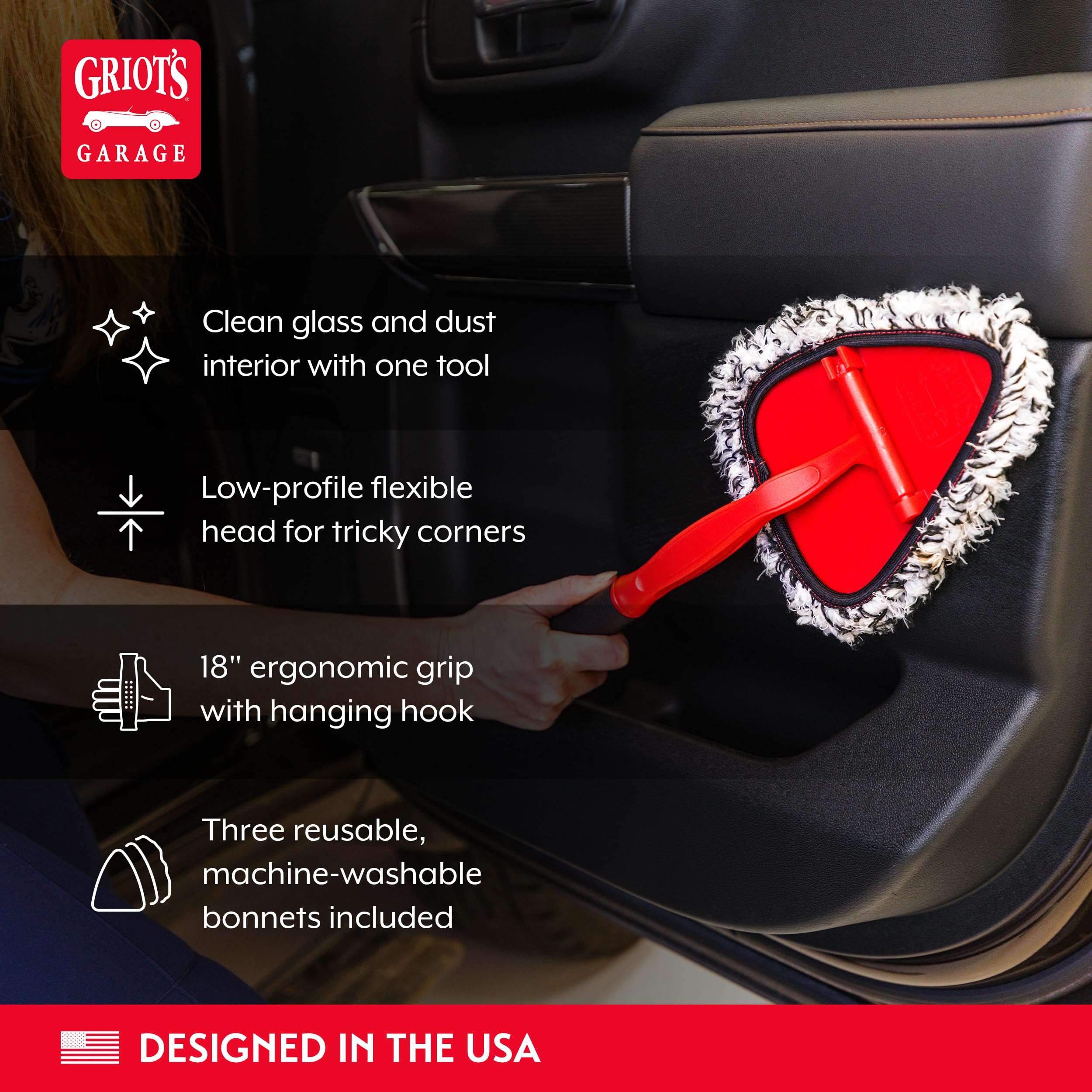 Griot's Garage 2-in-1 Easy Reach Detailing Wand, Extended Reach for Windshield, Window, Mirror, Dashboard, Vehicle Cleaning, 18" Handle - Image 3