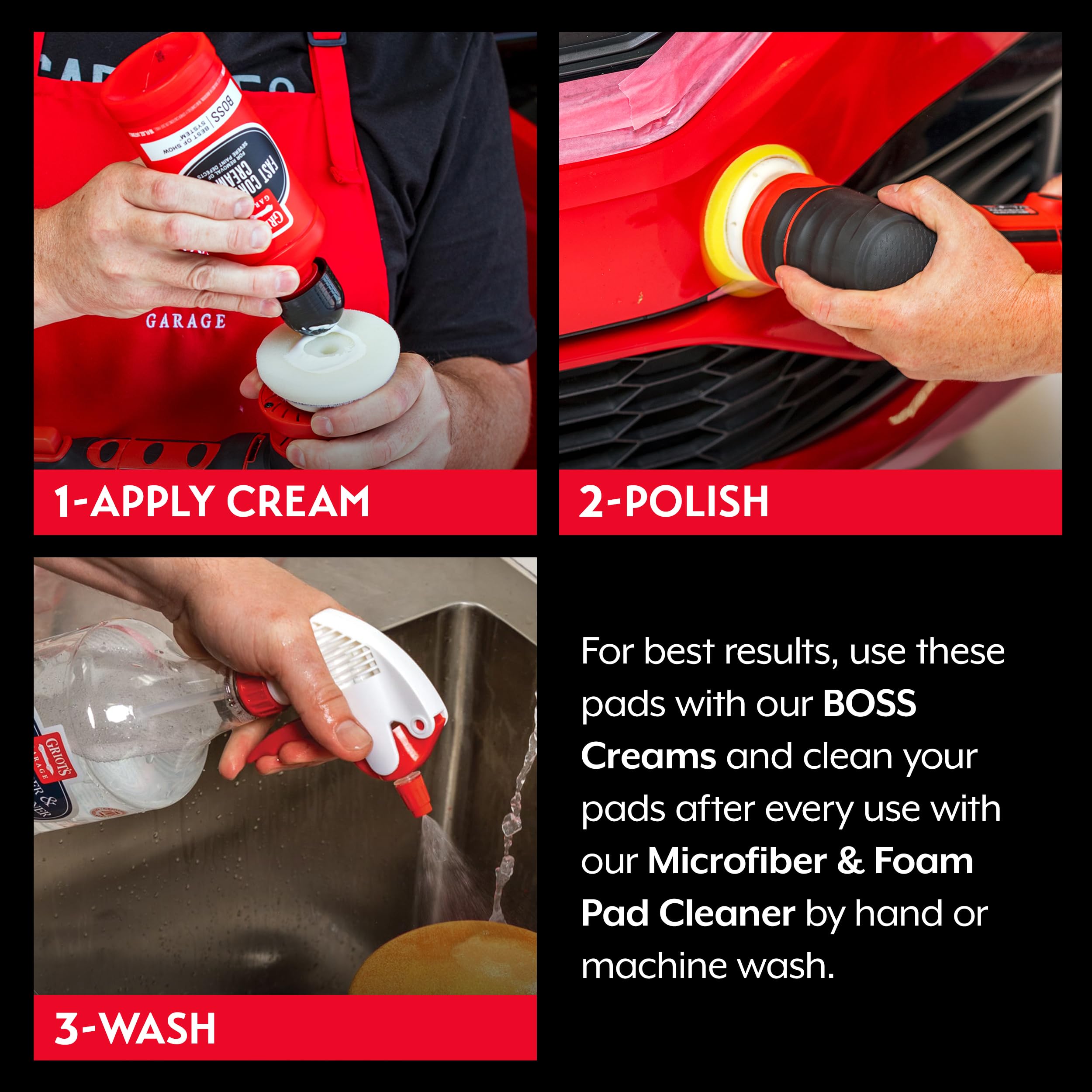 Griot's Garage 3" BOSS Pro-Grade Pad System Kit for Car Detailing, Includes Microfiber and Foam Pads for Paint Polishing, Perfecting, Correcting, and Cleaner - Image 4