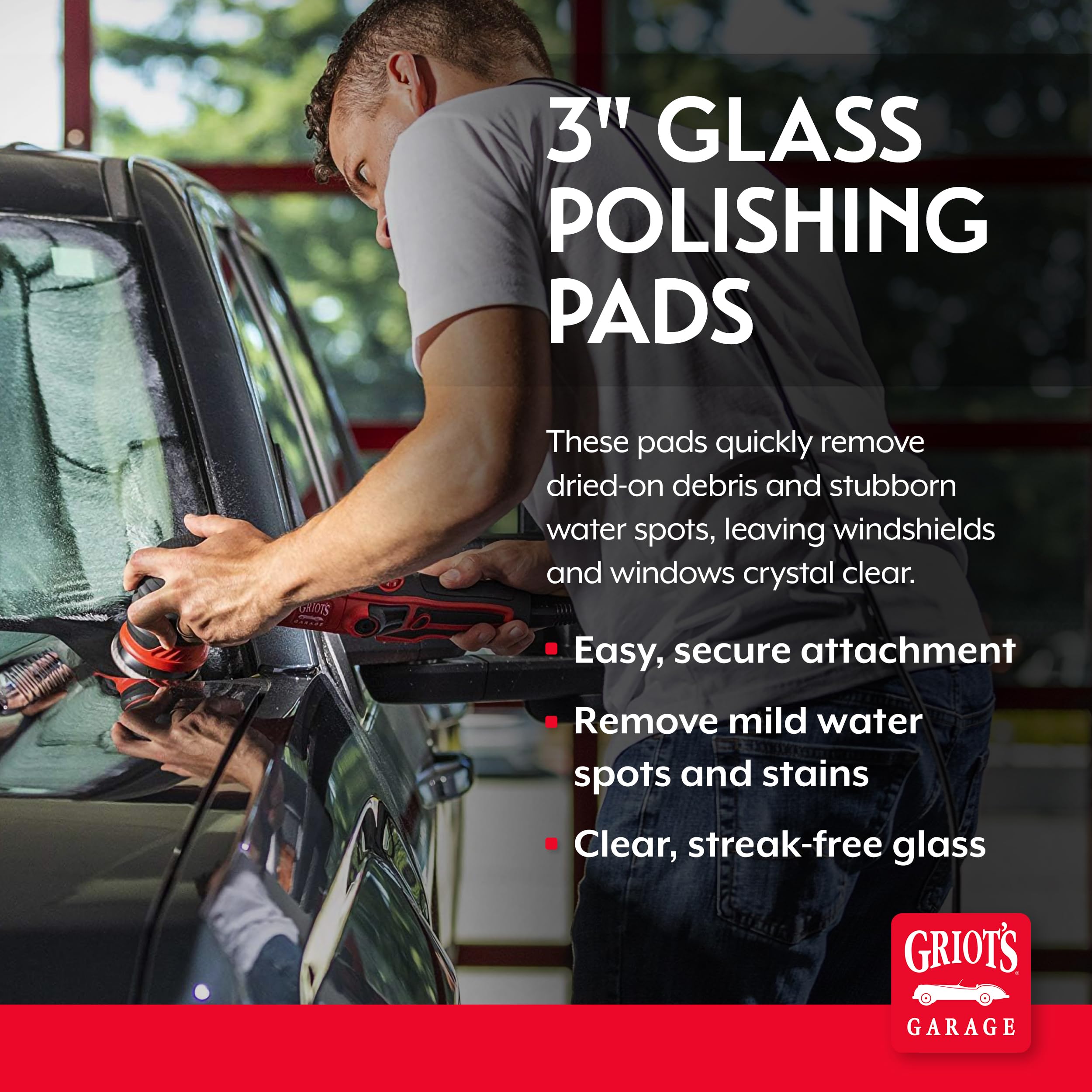 Griot's Garage 3” Glass Polishing Pads, Buffing Discs for Car Windows, Windshields, Shower Doors, and More, 10665, Set of 3 - Image 2