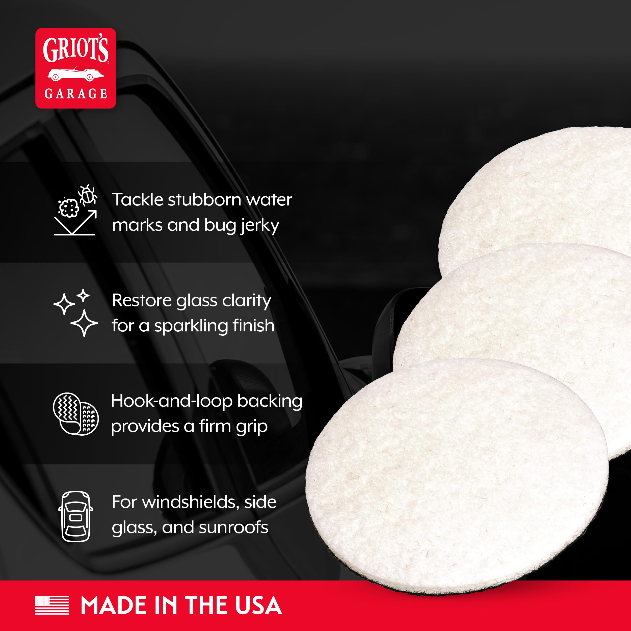 Griot's Garage 3” Glass Polishing Pads, Buffing Discs for Car Windows, Windshields, Shower Doors, and More, 10665, Set of 3 - Image 3