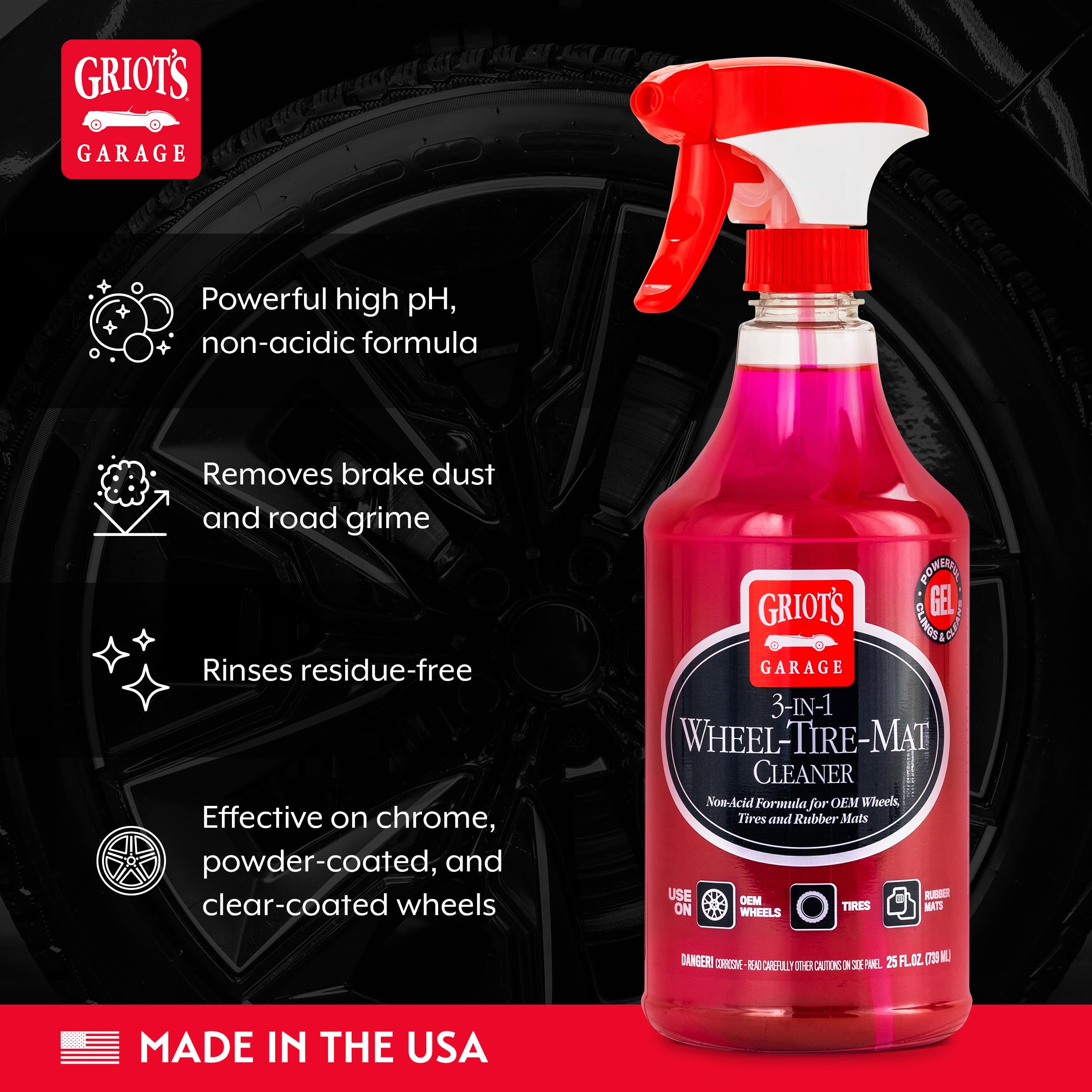 Griot's Garage 3-in-1 Wheel-Tire-Mat Cleaner for Car Detailing, Auto Cleaning Gel for Trucks, SUVs, Jeeps, RVs and More, 10825, 25oz - Image 3