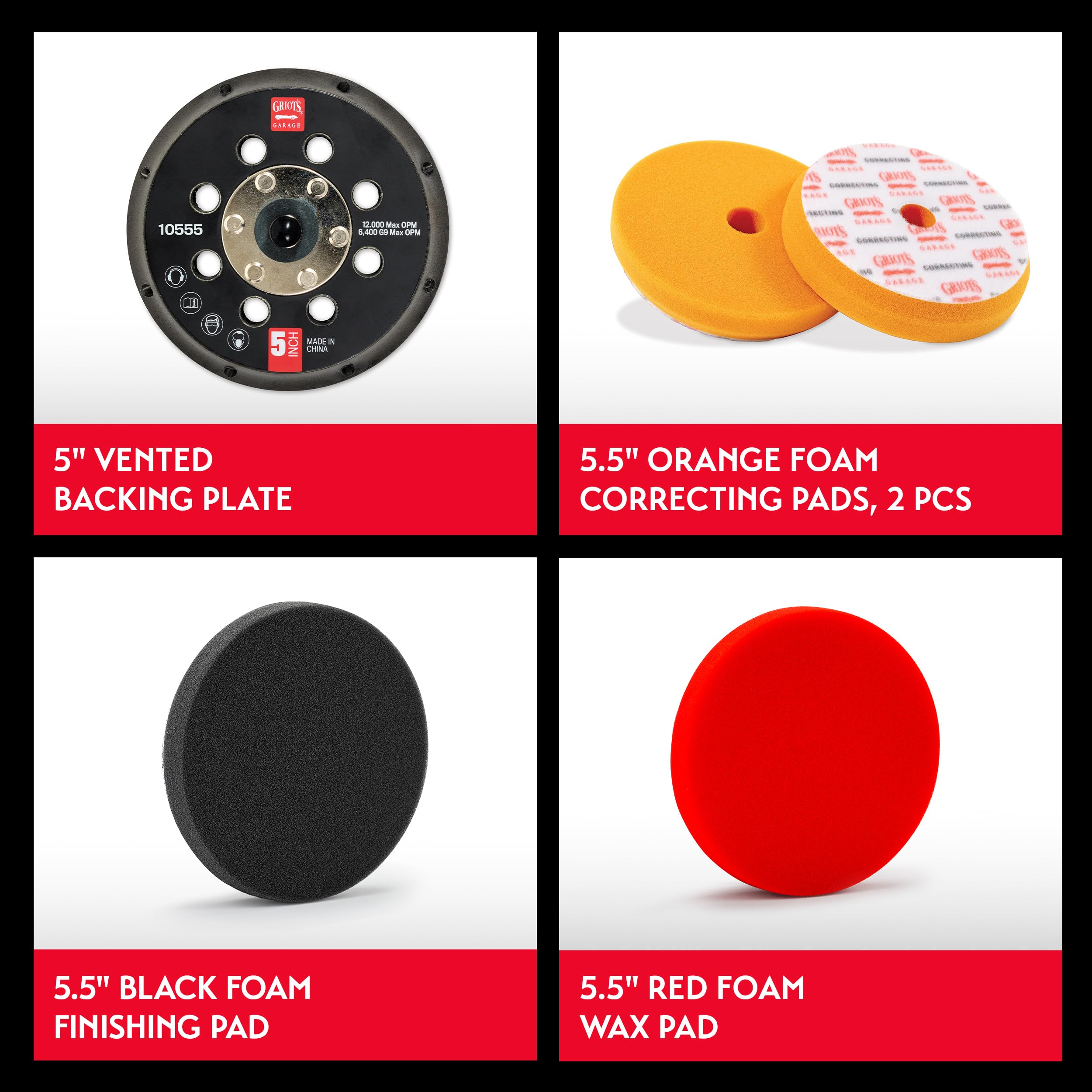 Griot's Garage 5" Orbital Conversion Kit for Car Detailing, Polishing, Waxing, Swirl and Scratch Removal, Includes 5" Backing Plate, Correcting, Finishing and Wax Pads, 10515 - Image 4
