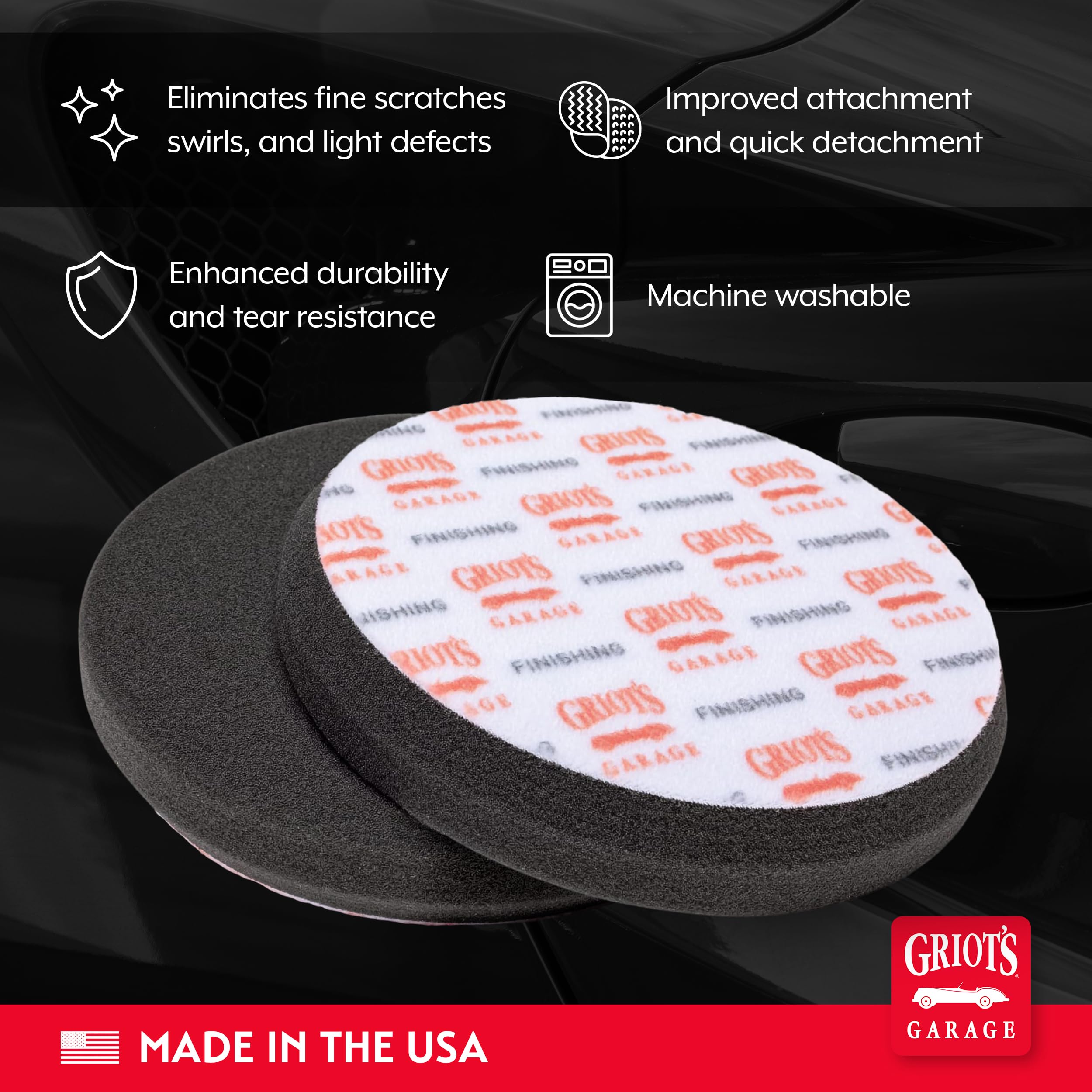 Griot's Garage 6.5" Black Foam Finishing Pads for Car Polishing and Detailing, Buffing Pads for Paint Correction and Sealant Application, 10619, Set of 2 - Image 3