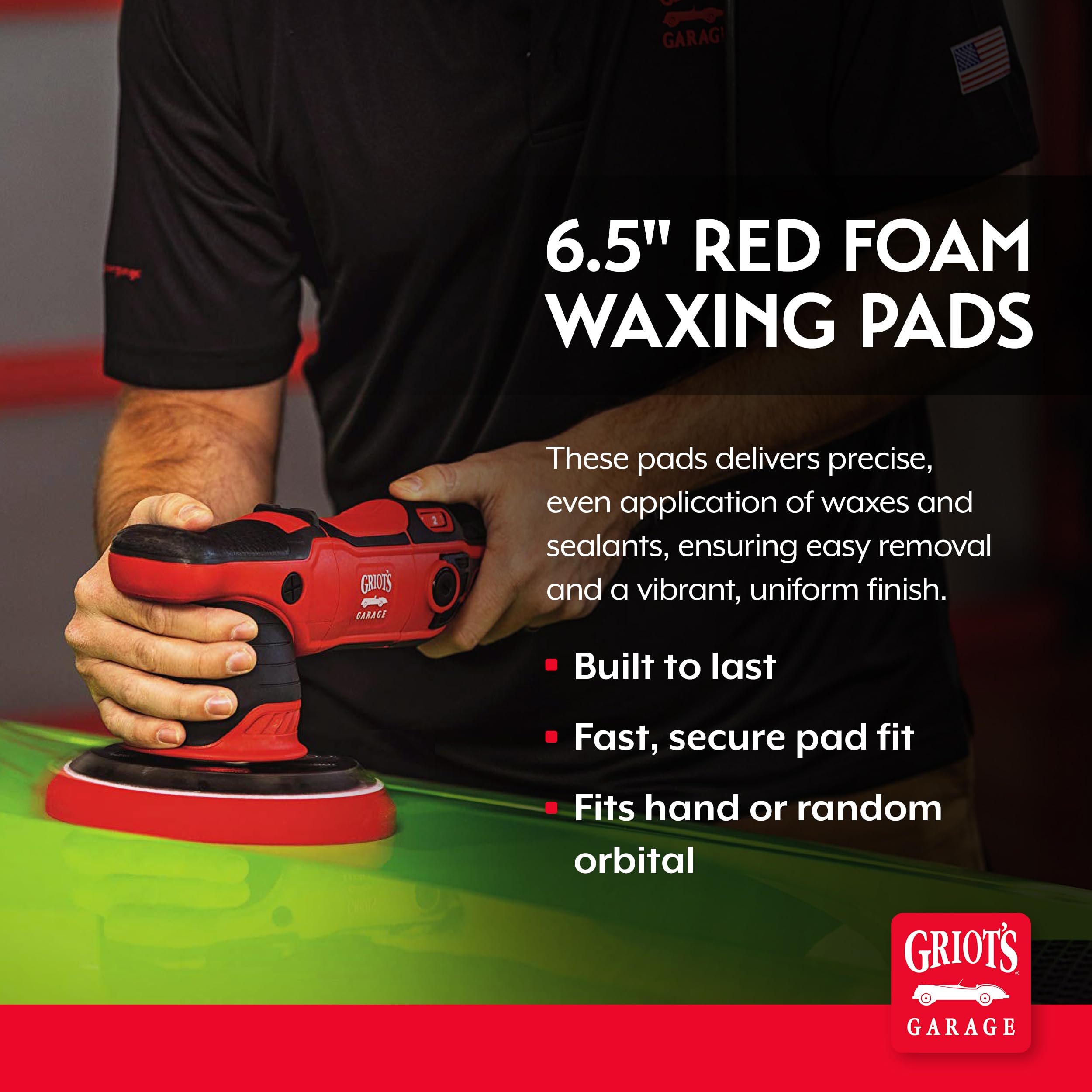 Griot's Garage 6.5” Red Foam Waxing Pads for Car Detailing, Polishing and Buffing Pads for Use with Waxes and Sealants, 10624, Set of 2 - Image 2