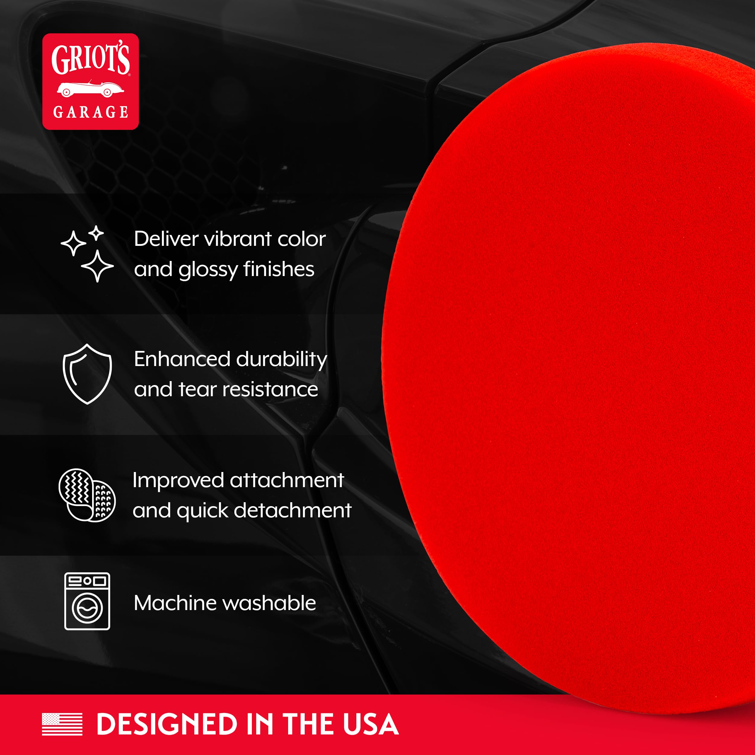 Griot's Garage 6.5” Red Foam Waxing Pads for Car Detailing, Polishing and Buffing Pads for Use with Waxes and Sealants, 10624, Set of 2 - Image 3