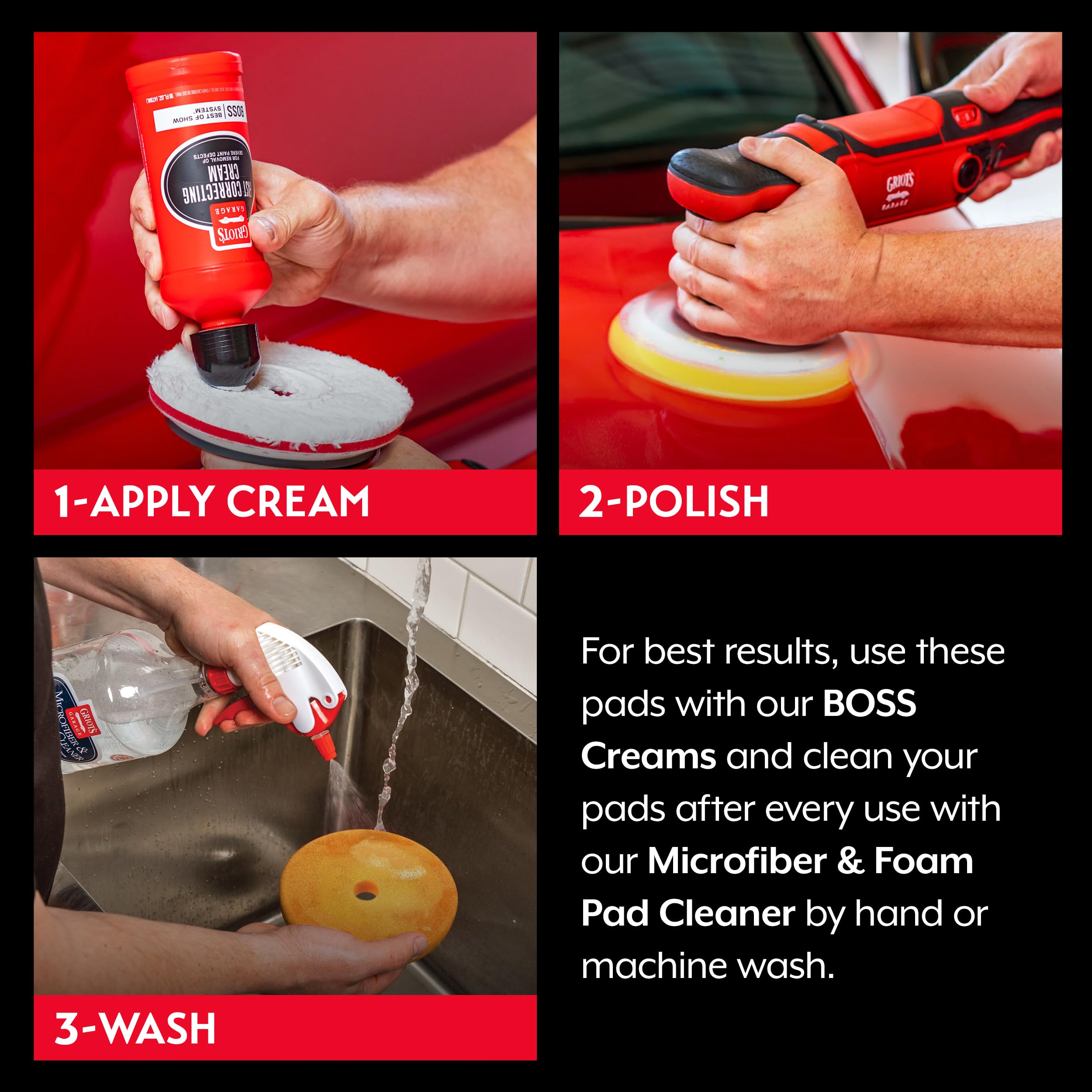 Griot's Garage 6" BOSS Pro-Grade Pad System Kit for Car Detailing, Includes Microfiber and Foam Pads for Paint Polishing, Perfecting, Correcting, and Cleaner - Image 4
