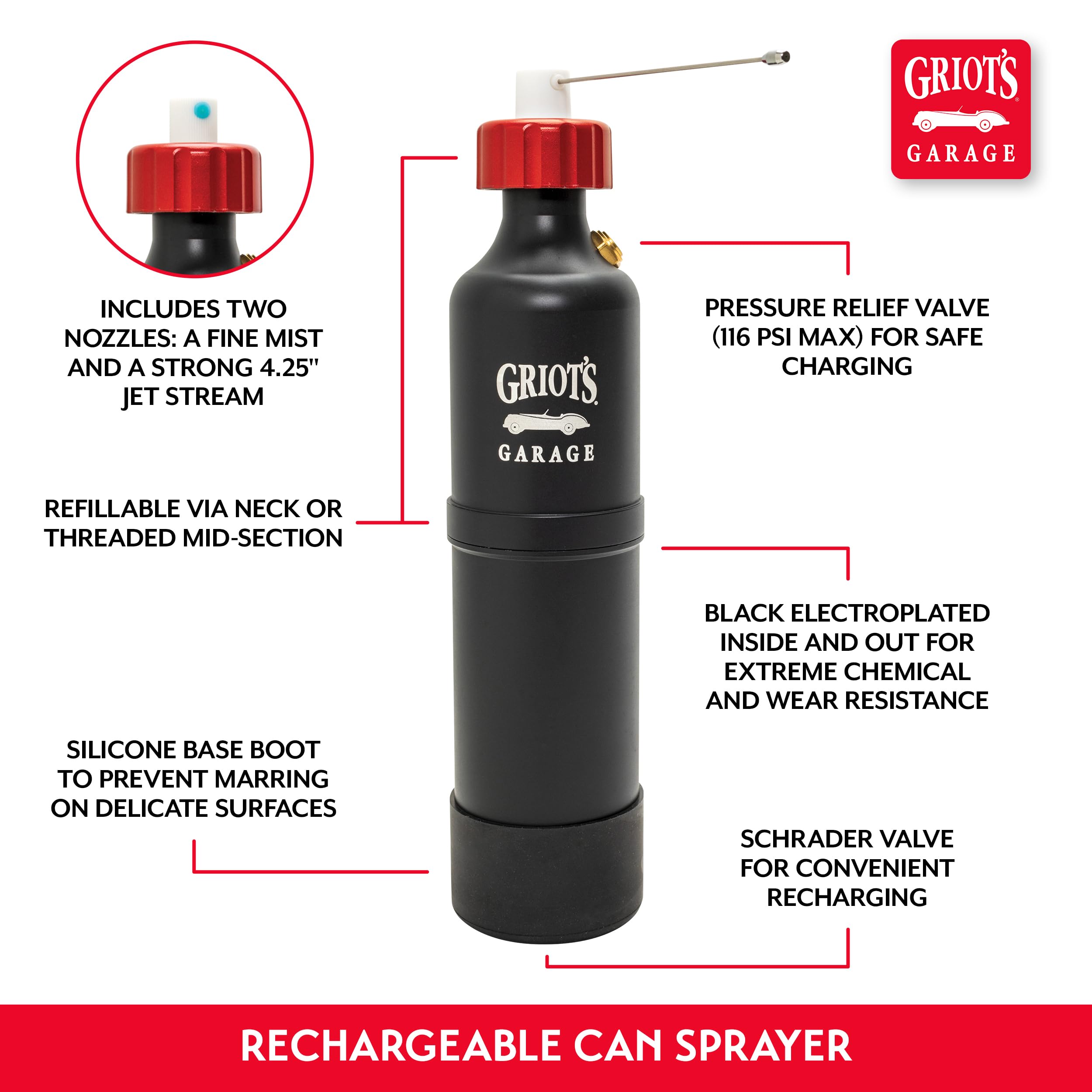 Griot's Garage Aero AIR Can Sprayer for Car Washing and Detailing, Pressurized Spray Bottle, Refillable Spray Canister, 7.7oz, 77872 - Image 5