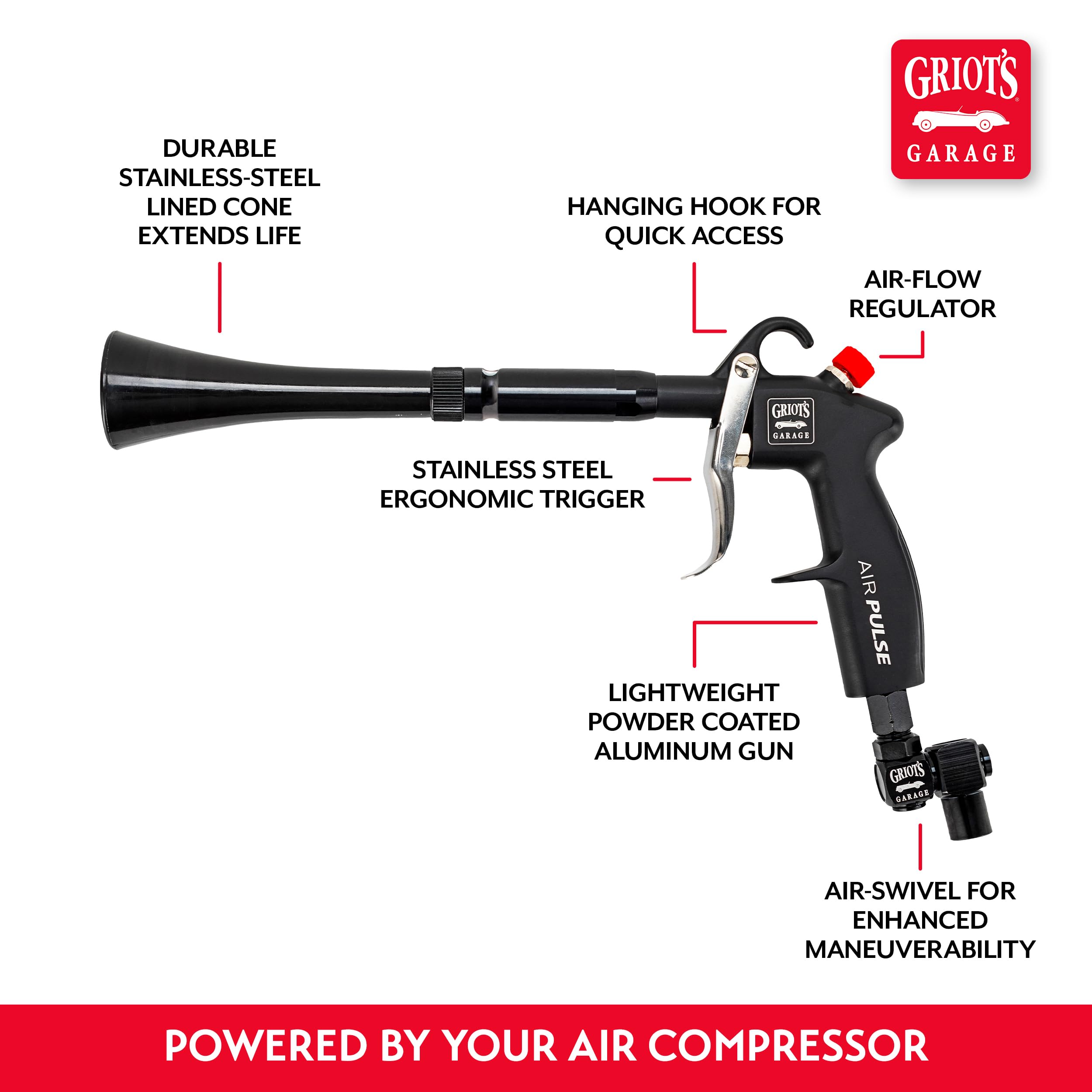 Griot's Garage Air Pulse Blow Gun 2.0 – High-Pressure Pneumatic Cyclonic Cleaner and Dryer Tool for Car Detailing, Interior and Exterior Surfaces, and Buffing Pads, 90656 - Image 5