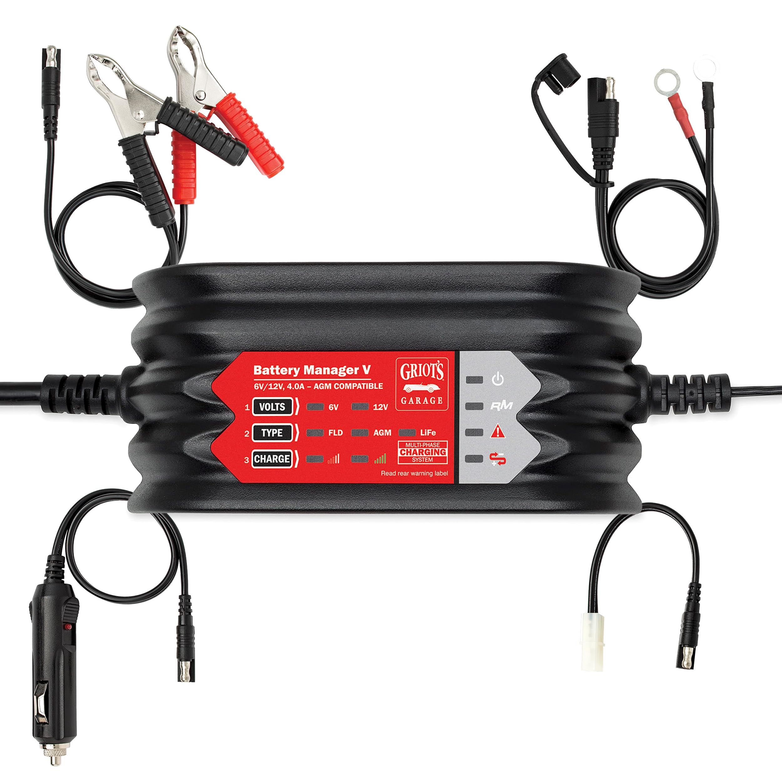Griot's Garage Battery Manager V, Car Charger Maintainer for Trucks, RV's, Motorcycles, Boats and Generators, for Use on 6 or 12-Volt Batteries, 92232