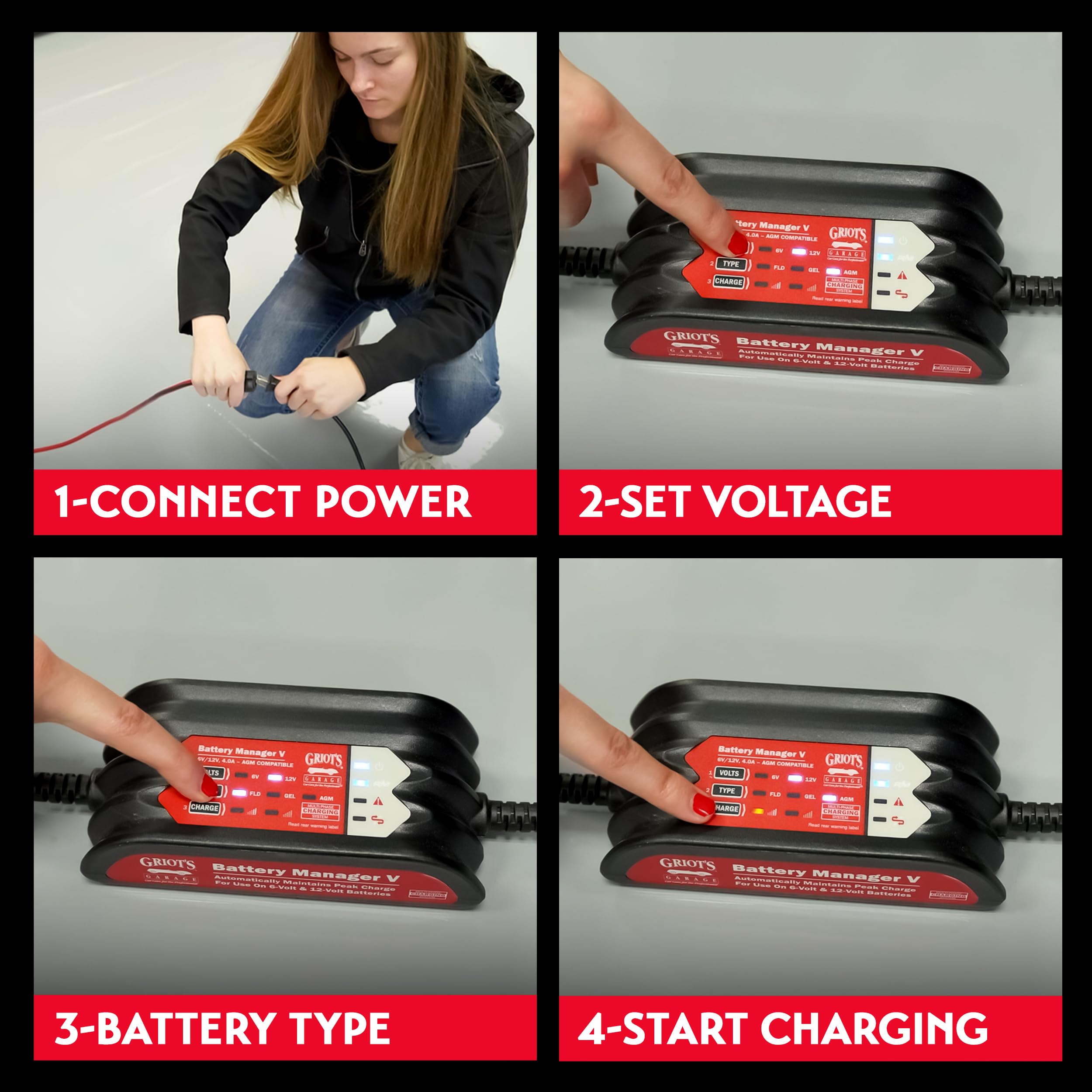 Griot's Garage Battery Manager V, Car Charger Maintainer for Trucks, RV's, Motorcycles, Boats and Generators, for Use on 6 or 12-Volt Batteries, 92232 - Image 4