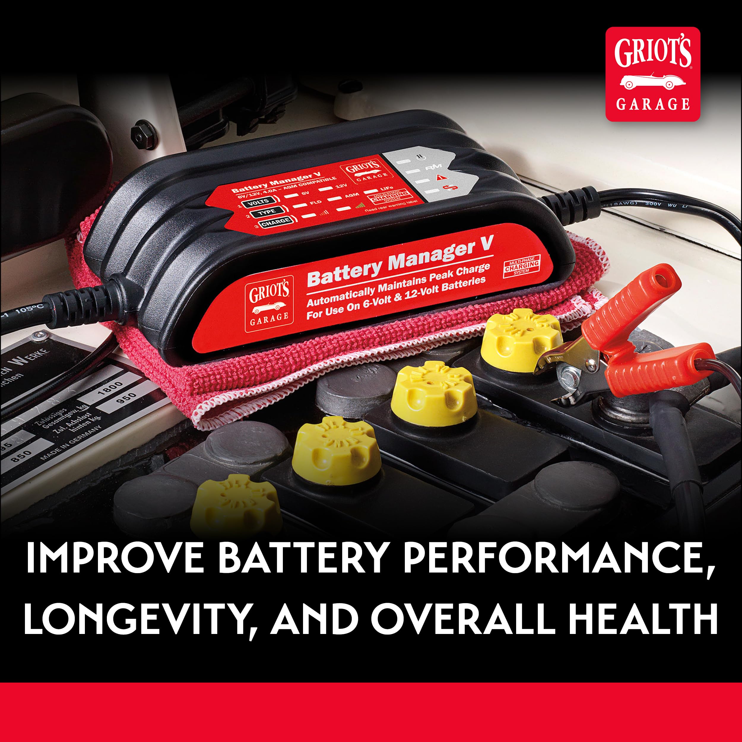 Griot's Garage Battery Manager V, Car Charger Maintainer for Trucks, RV's, Motorcycles, Boats and Generators, for Use on 6 or 12-Volt Batteries, 92232 - Image 5