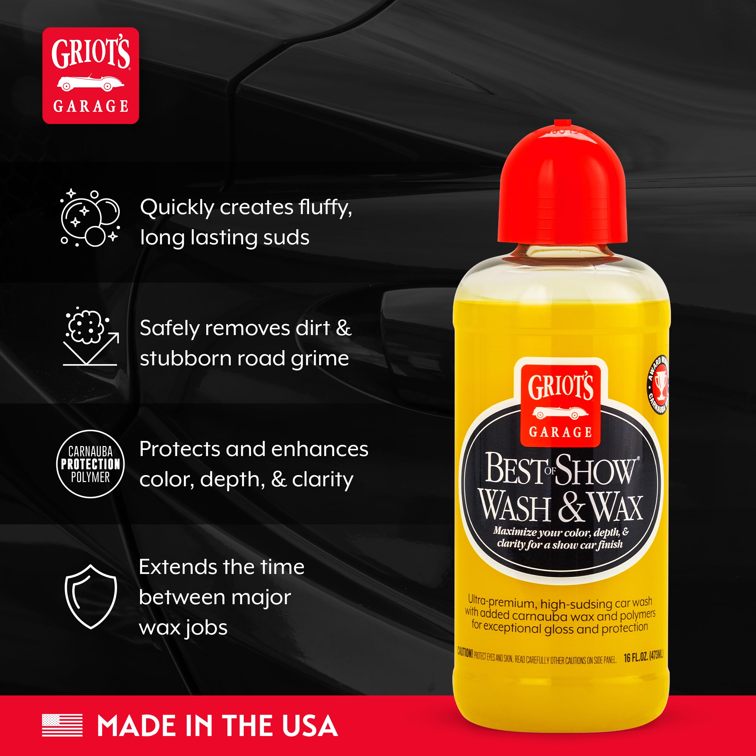 Griot's Garage Best of Show Wash and Wax for Car Detailing and Cleaning, Carnauba-Packed Coating, High Gloss Shine and Protection for Auto Paint, 10974, 16oz - Image 3