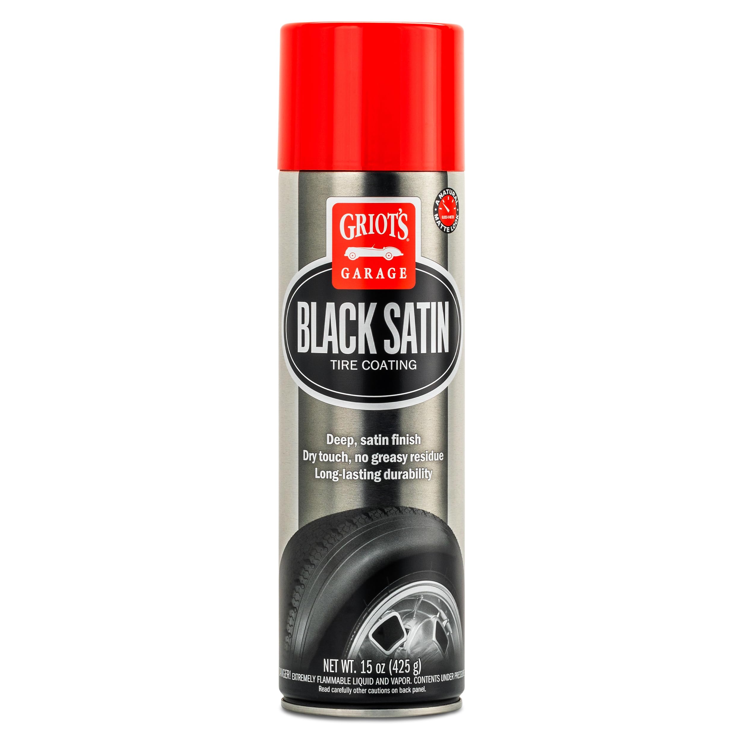 Griot's Garage Black Satin Tire Coating, Provides a Low-Gloss, Satin Finish, Non-Greasy, Long-Lasting, Quick-Drying, Easy-to- Use, No Mess, 10951, 15oz
