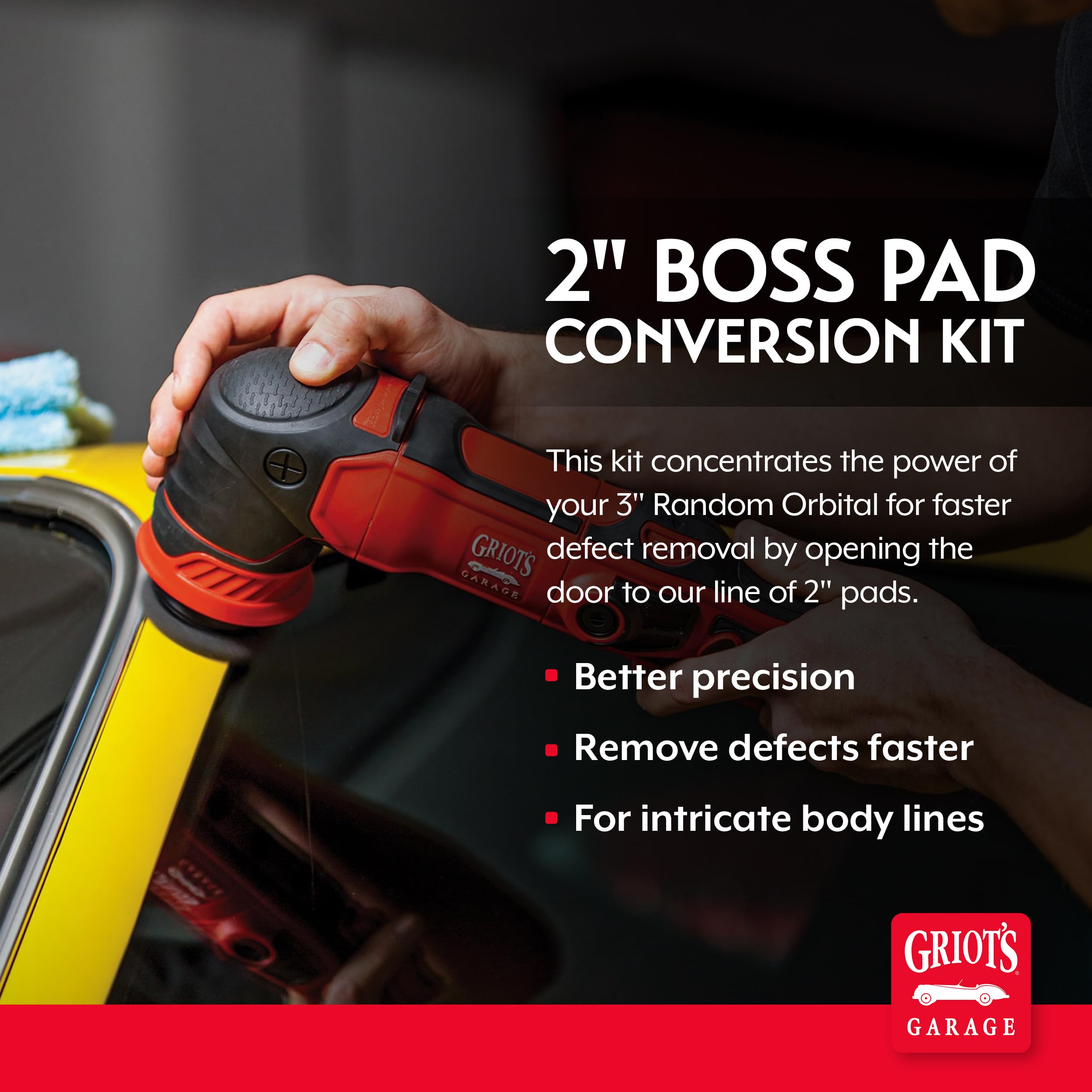 Griot's Garage BOSS 2" Orbital Conversion Kit for Car Polishing and Detailing, Compatible with G8 Mini Random Orbital, Includes Extension Backing Plate, Microfiber and Foam Buffing Pads - Image 2