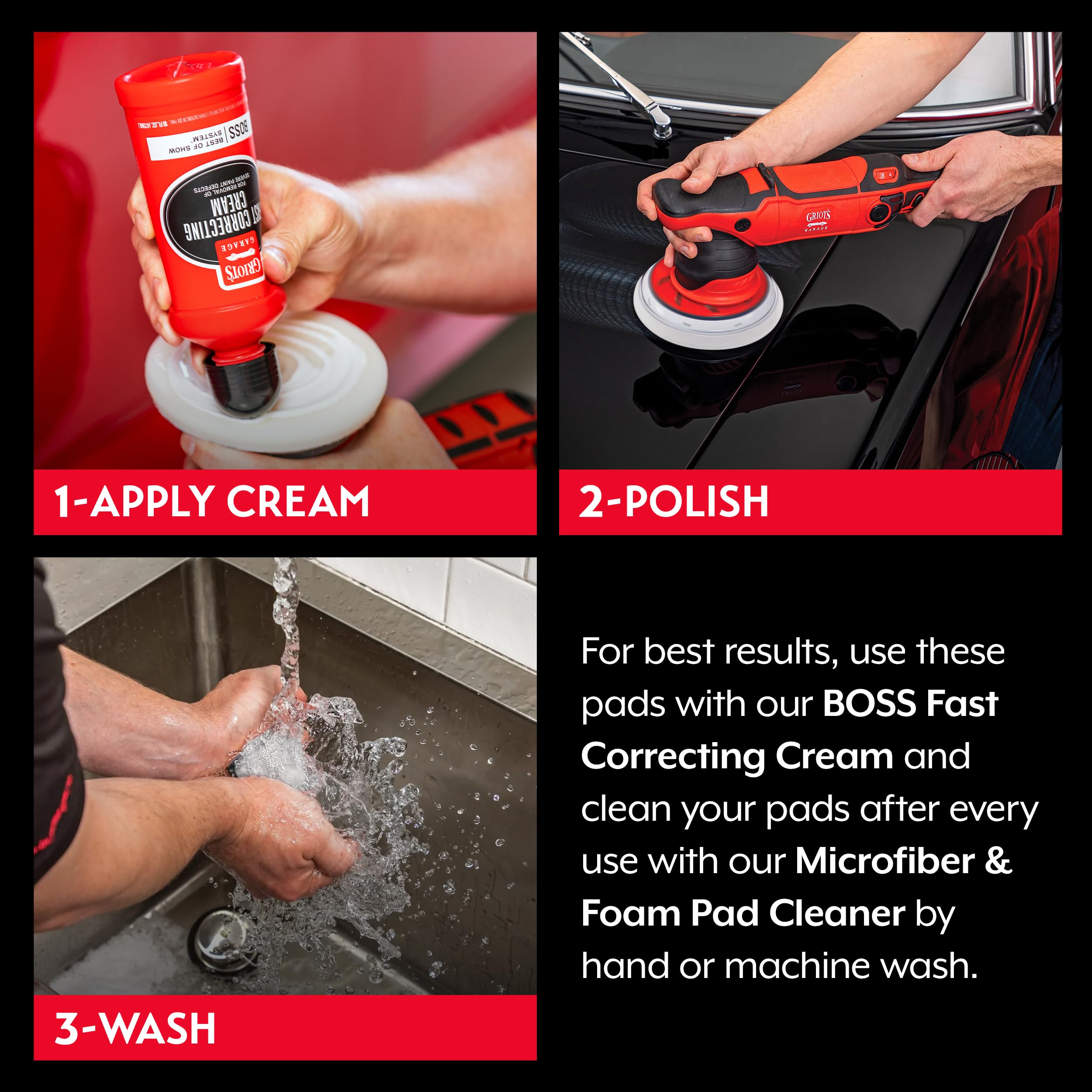 Griot's Garage BOSS 6.5" Fast Correcting Foam Pads for Car Polishing and Detailing, Buffing Pads for Moderate to Severe Scratch Removal, Set of 2 - Image 4