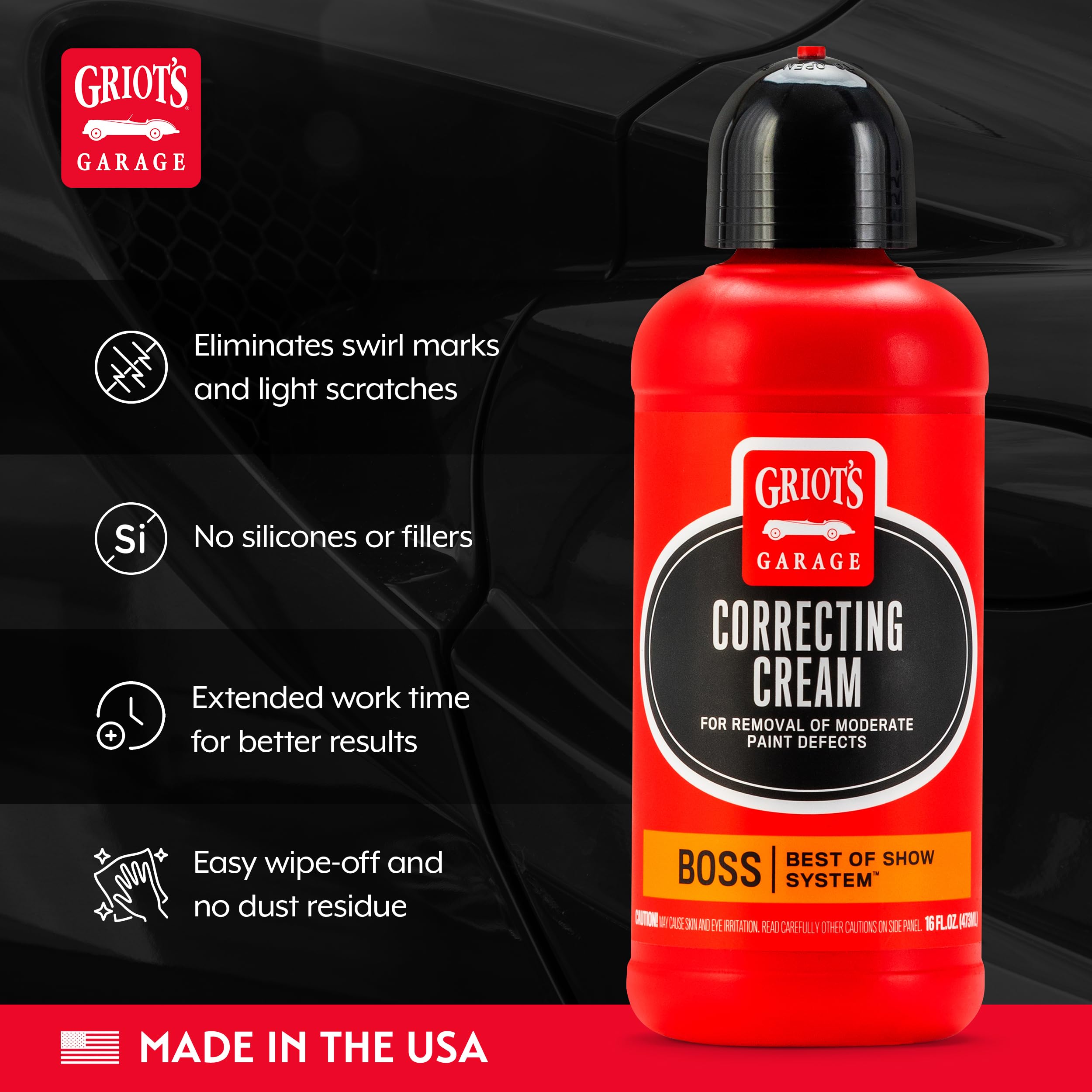 Griot's Garage BOSS Correcting Cream for Car Polishing and Detailing, Swirl, Scratch Remover for Vehicles, 16oz - Image 3