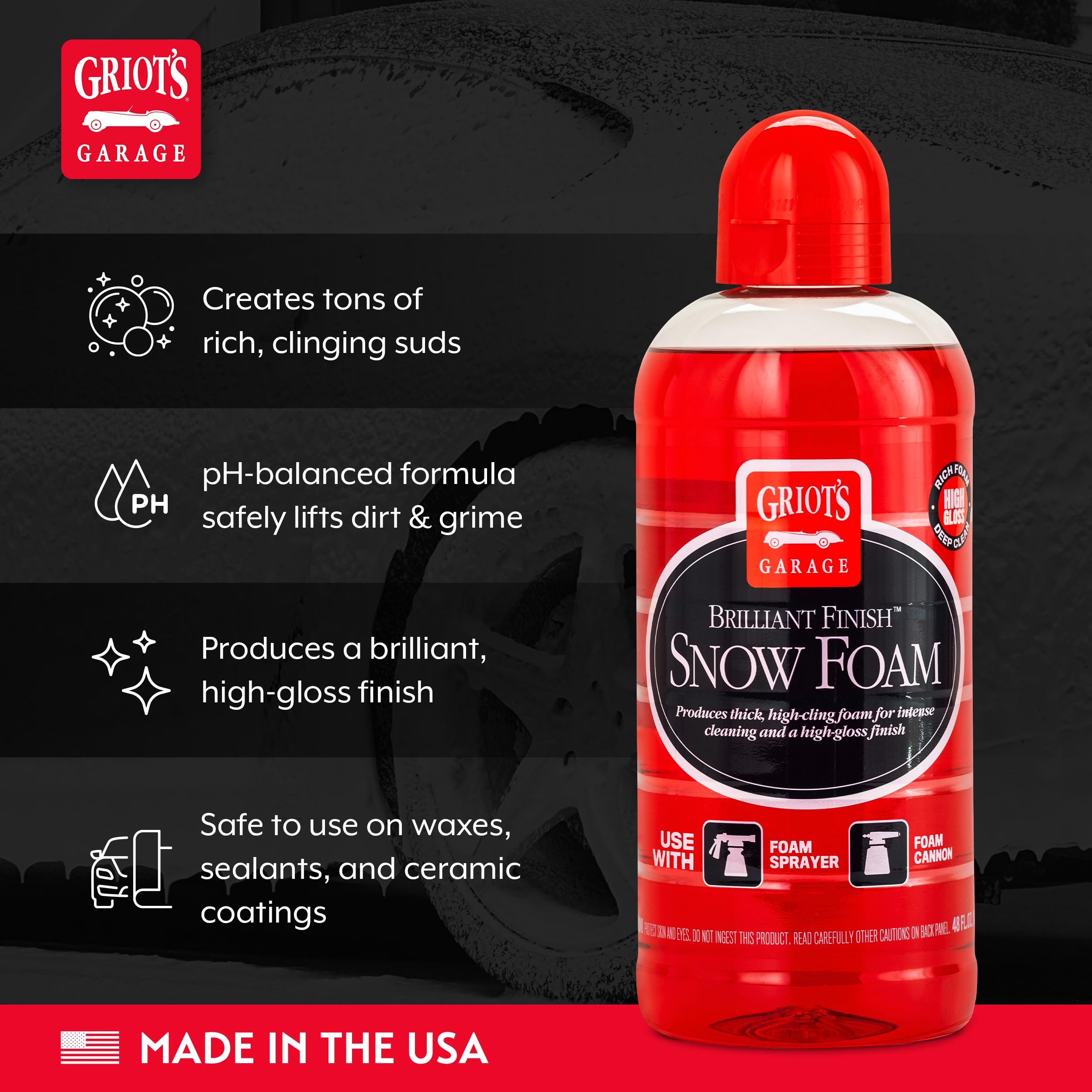Griot's Garage Brilliant Finish Snow Foam, Foaming Car Wash Soap for Deep Cleaning and Glossy Shine, Use with Foam Cannons or Foaming Sprayers, 10848, 48oz - Image 3