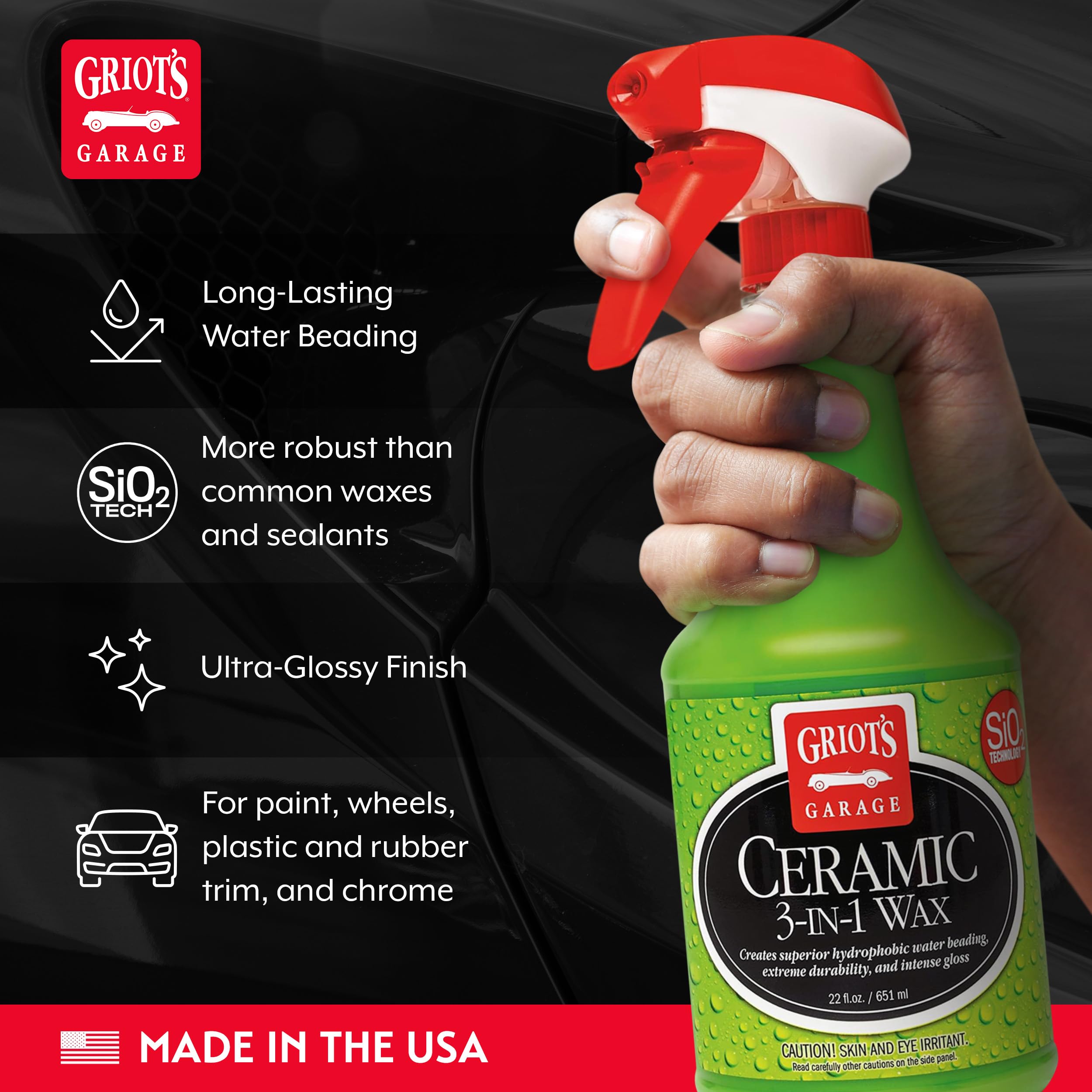 Griot’s Garage Ceramic 3-in-1 Wax, SiO2 Spray for Cars, Trucks, and RV’s, Provides Protection and Water Beading on Paint, Wheels, Plastic, Rubber Trim, Chrome, and More, 10978, 22 oz - Image 3