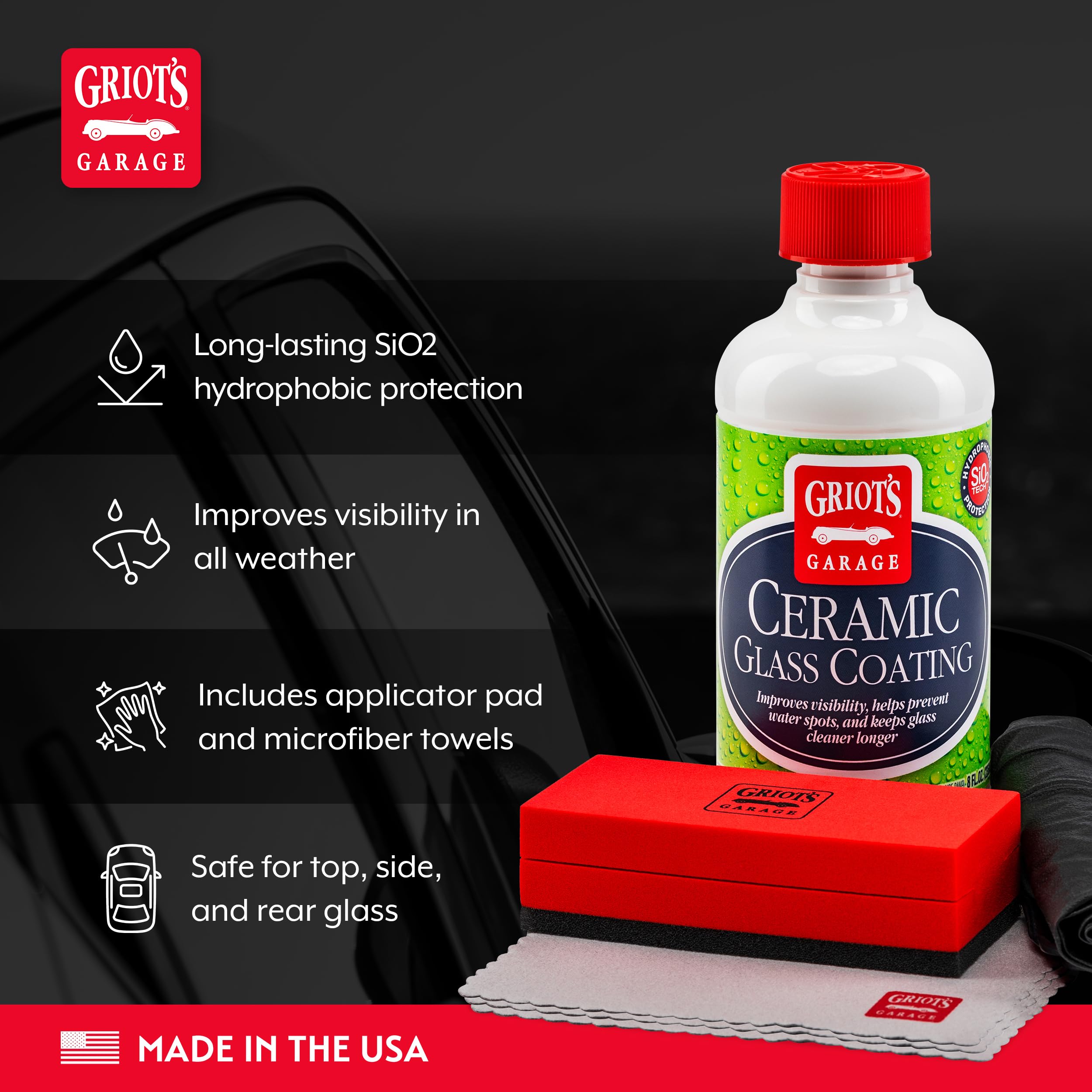 Griot's Garage Ceramic Glass Coating Kit for Car Detailing, Includes SiO2 Hydrophobic Protective Formula, Applicator Pad, and Towels, 10867 - Image 3