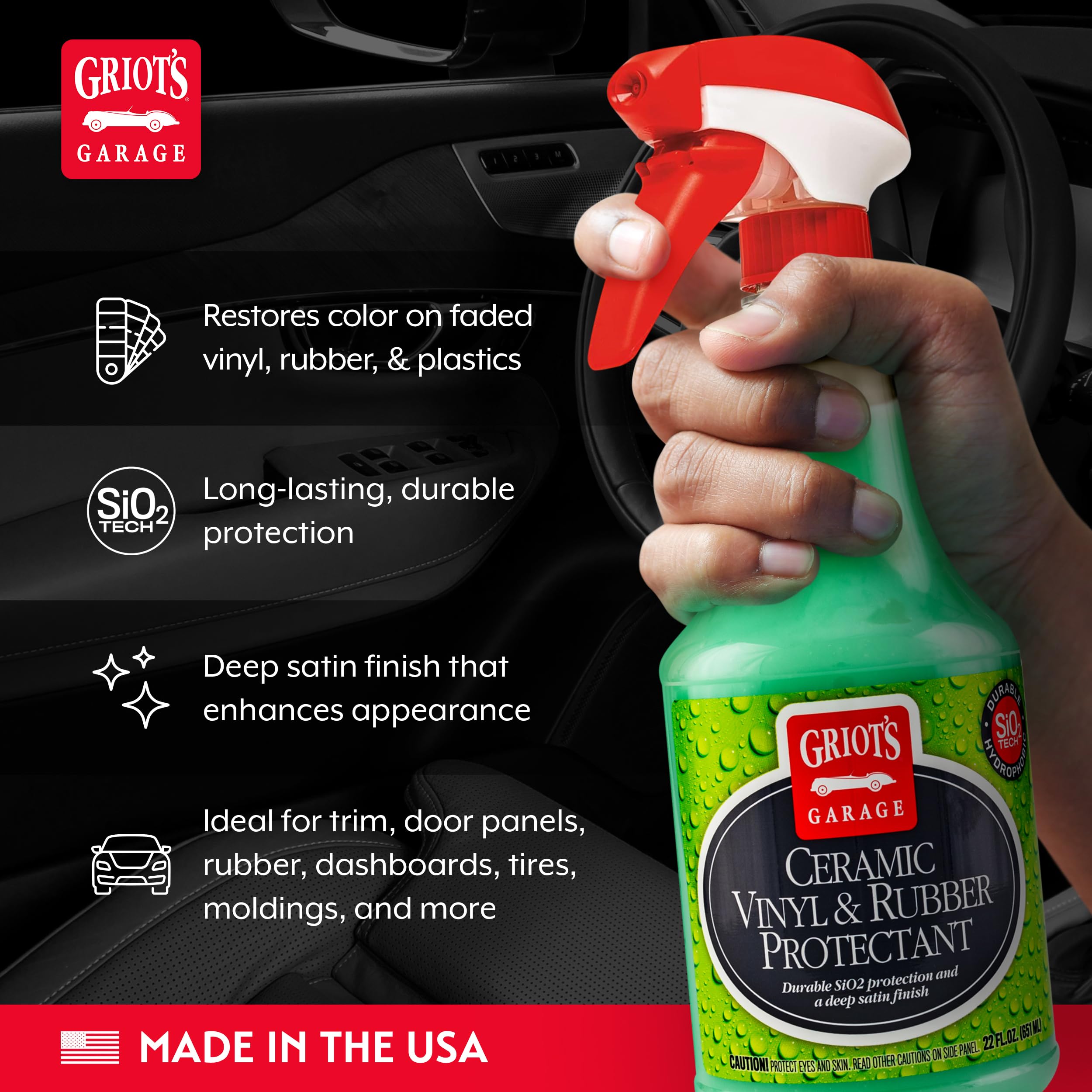Griot's Garage Ceramic Vinyl and Rubber Protectant for Car Detailing, Restorer and Protectant for Dashboards, Door Panels, Tires, Exterior Trim, Moldings, and More, 10821, 22oz - Image 3