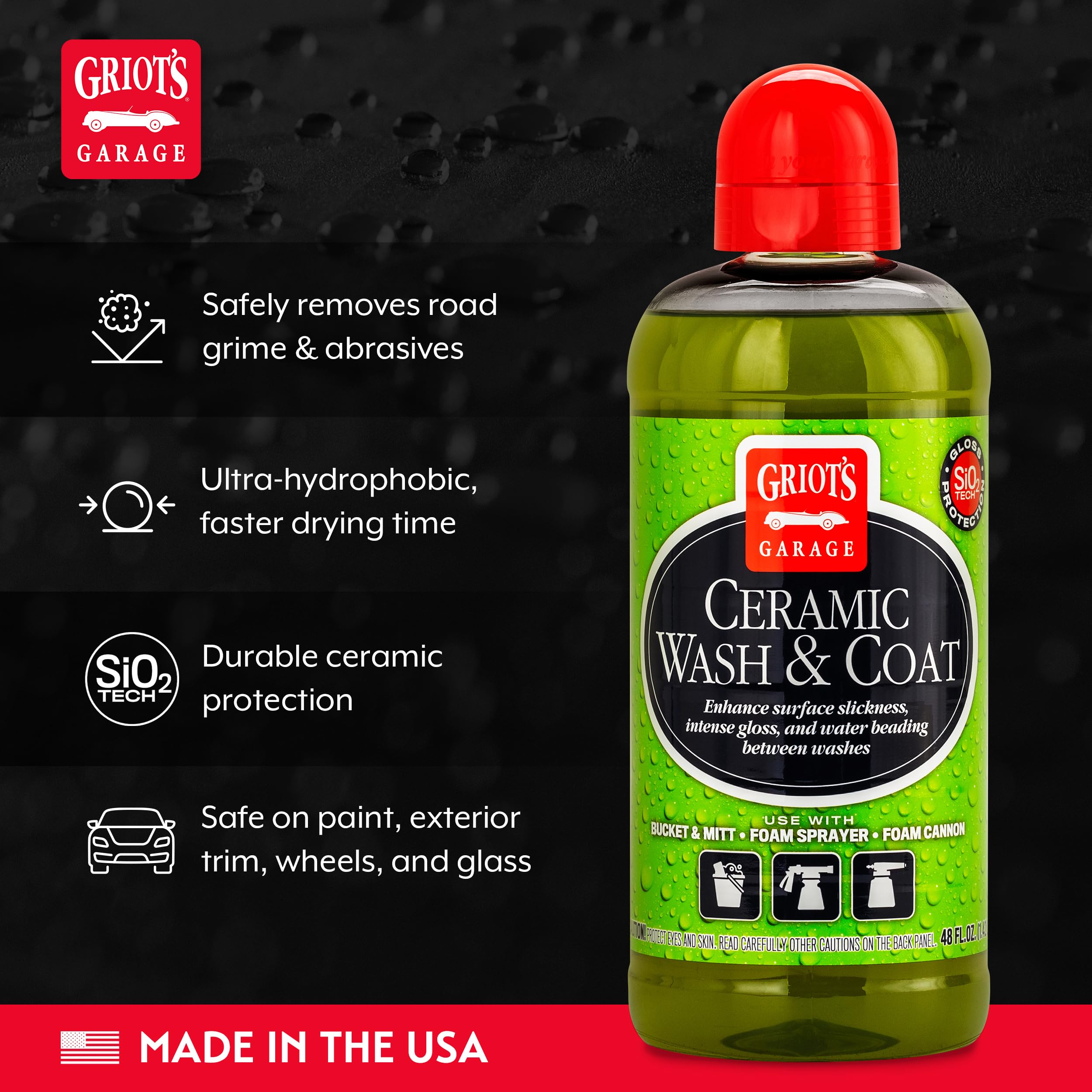 Griot's Garage Ceramic Wash and Coat for All Car Exterior Surfaces, Lubricant Rich, Provides Durable Car Paint Protection, 10885, 48oz - Image 3