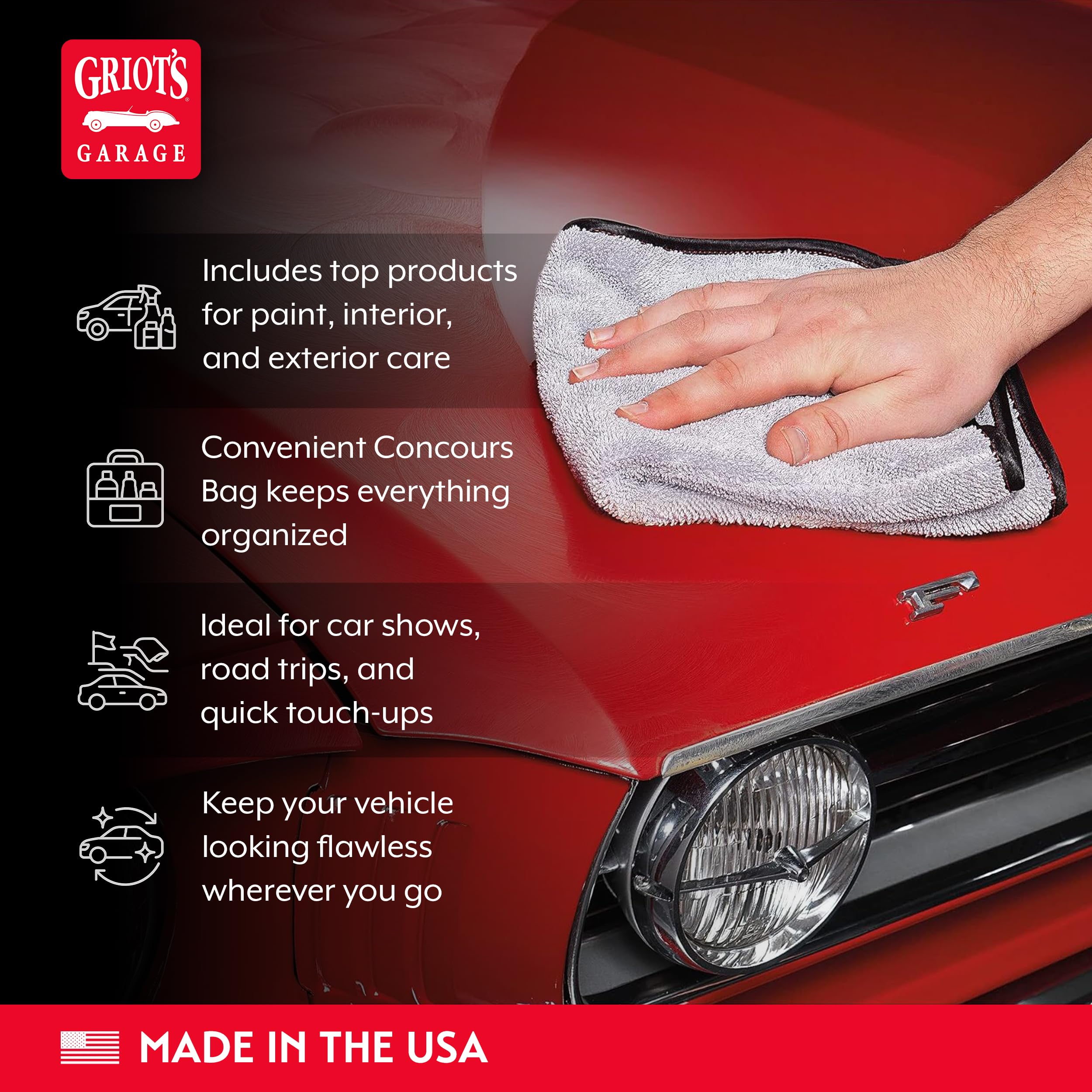 Griot's Garage Concours Lawn Kit, Vehicle Detailing Set, Includes Car Wax, Auto Detailer, Cleaner, Vinyl and Rubber Dressing, Detail Sponge and Towels, Concours Bag and More, 11389 - Image 3