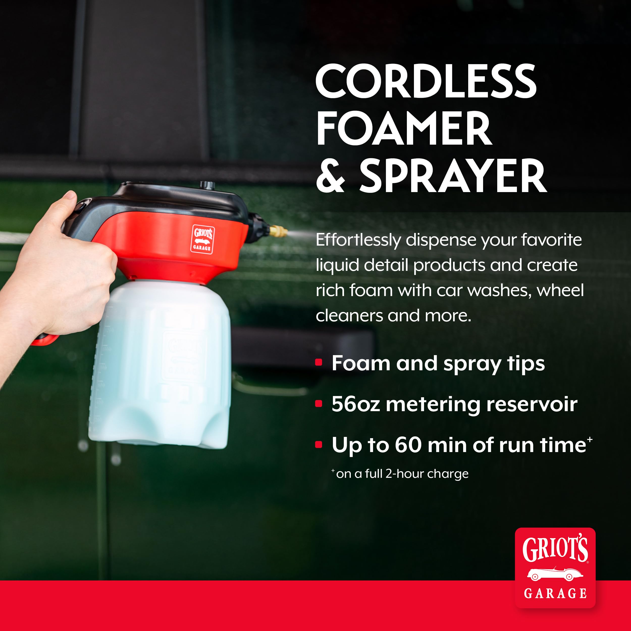 Griot's Garage Cordless Foamer and Sprayer for Car Washing and Detailing, Portable, Rechargeable Spray Gun with 7.2-Volt Lithium-Ion Battery, Includes 2 Nozzles - Image 2