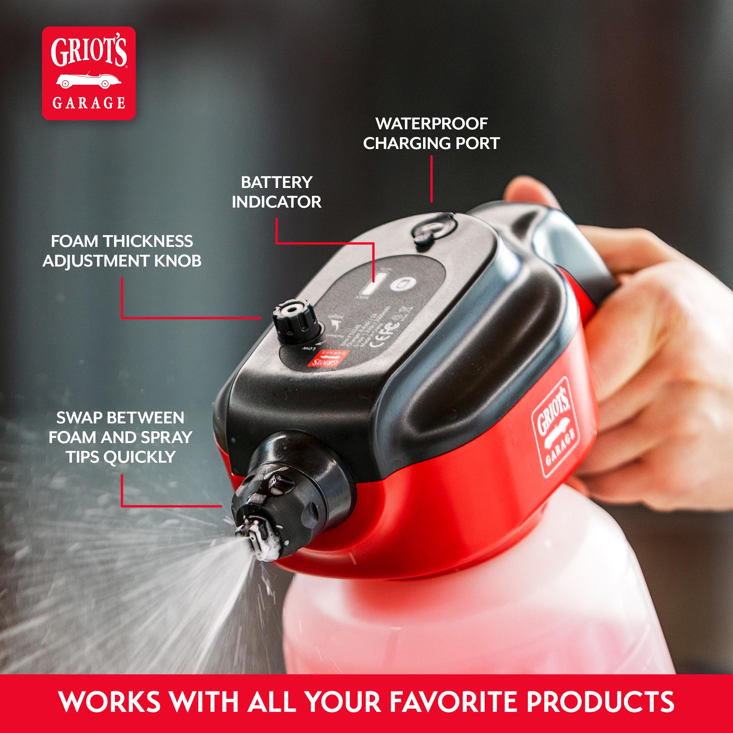 Griot's Garage Cordless Foamer and Sprayer for Car Washing and Detailing, Portable, Rechargeable Spray Gun with 7.2-Volt Lithium-Ion Battery, Includes 2 Nozzles - Image 5
