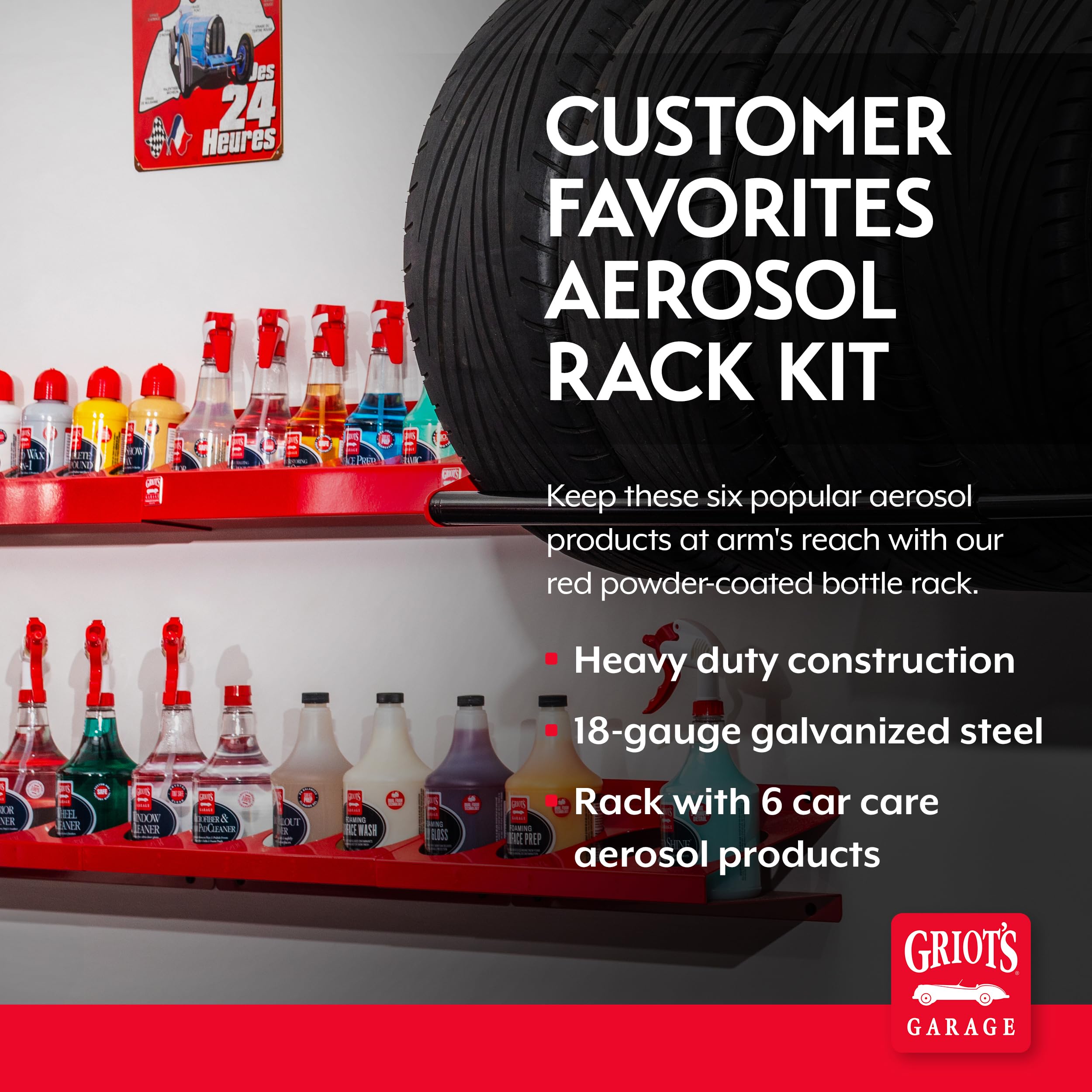 Griot's Garage Customer Favorites Can Sprayer Rack Kit, Includes Steel Holder with Tar Sap Remover, Trim Coating, Carpet, Upholstery, Tire, Glass, Window and Wheel Cleaners, and More, 11584 - Image 2