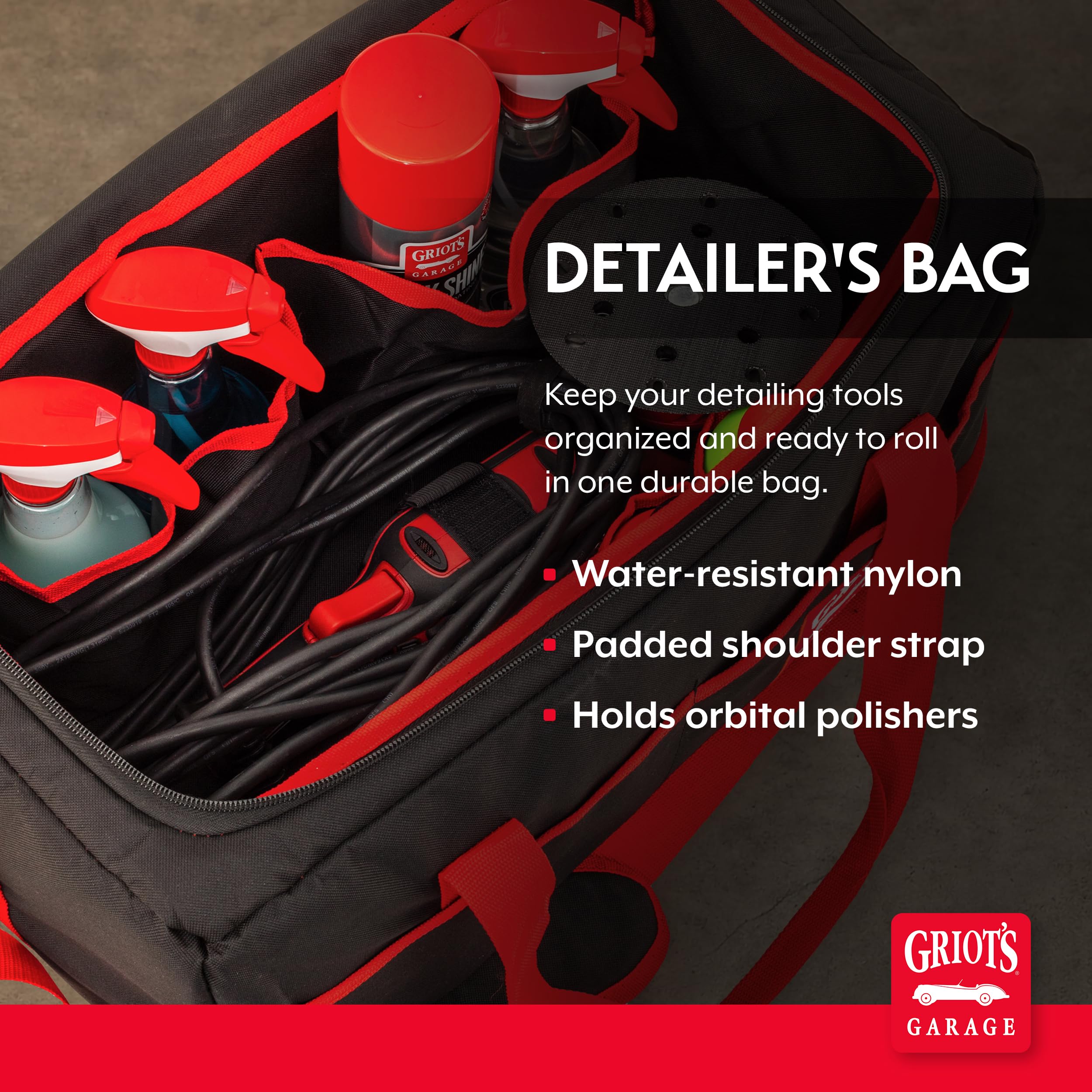 Griot's Garage Detailers Bag, Car Detailing Organizer, Caddy Tote for Storing Auto Care Products, Water-Resistant, 20" L X 10 1/2" W X 10" H, 92221 - Image 2