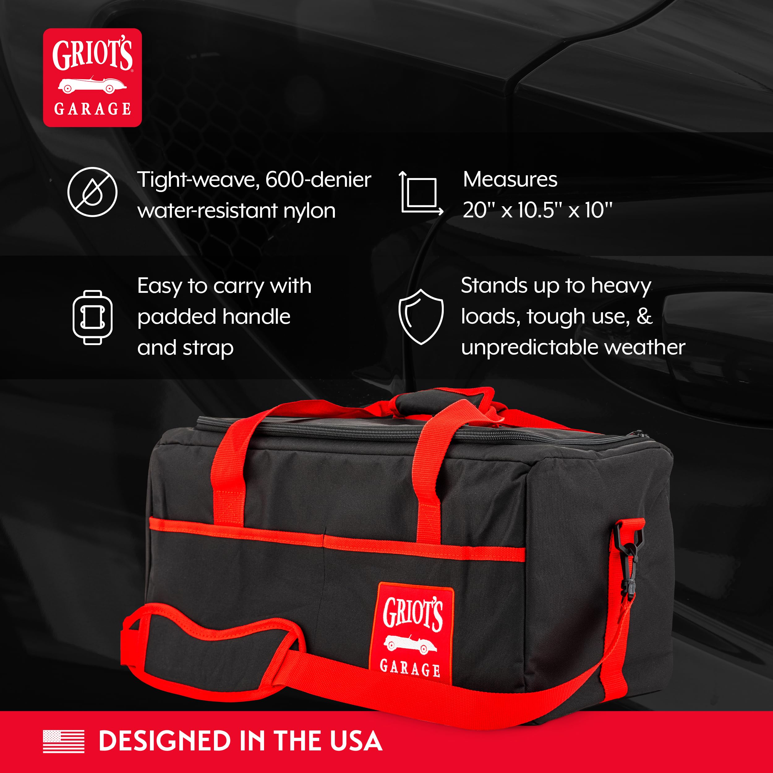 Griot's Garage Detailers Bag, Car Detailing Organizer, Caddy Tote for Storing Auto Care Products, Water-Resistant, 20" L X 10 1/2" W X 10" H, 92221 - Image 3