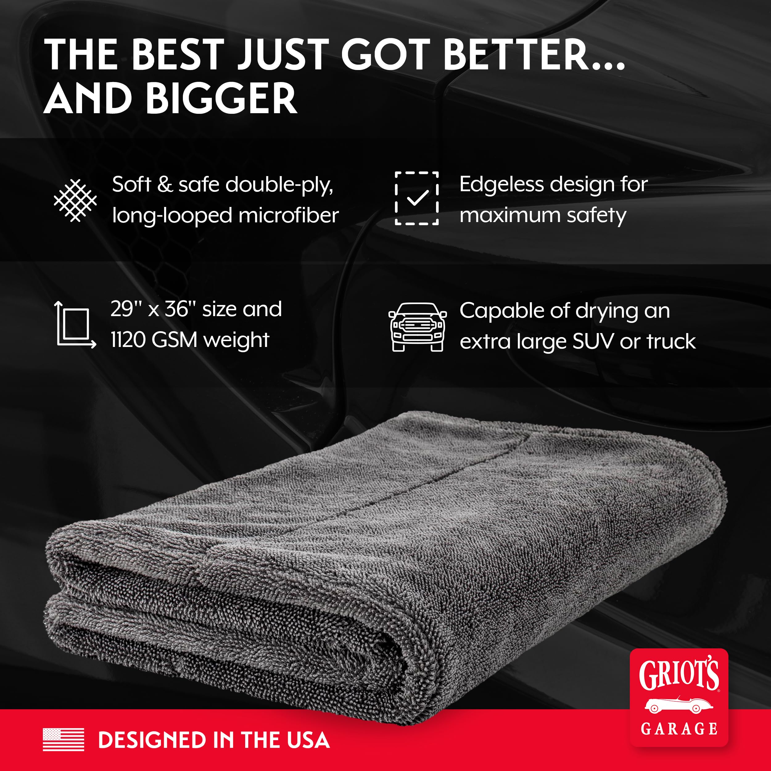 Griot's Garage Extra-Large PFM Edgeless Microfiber Drying Towel for Car Wash and Detailing, Ideal for SUVs, Trucks, and RVs, 29" x 36", 55596 - Image 3