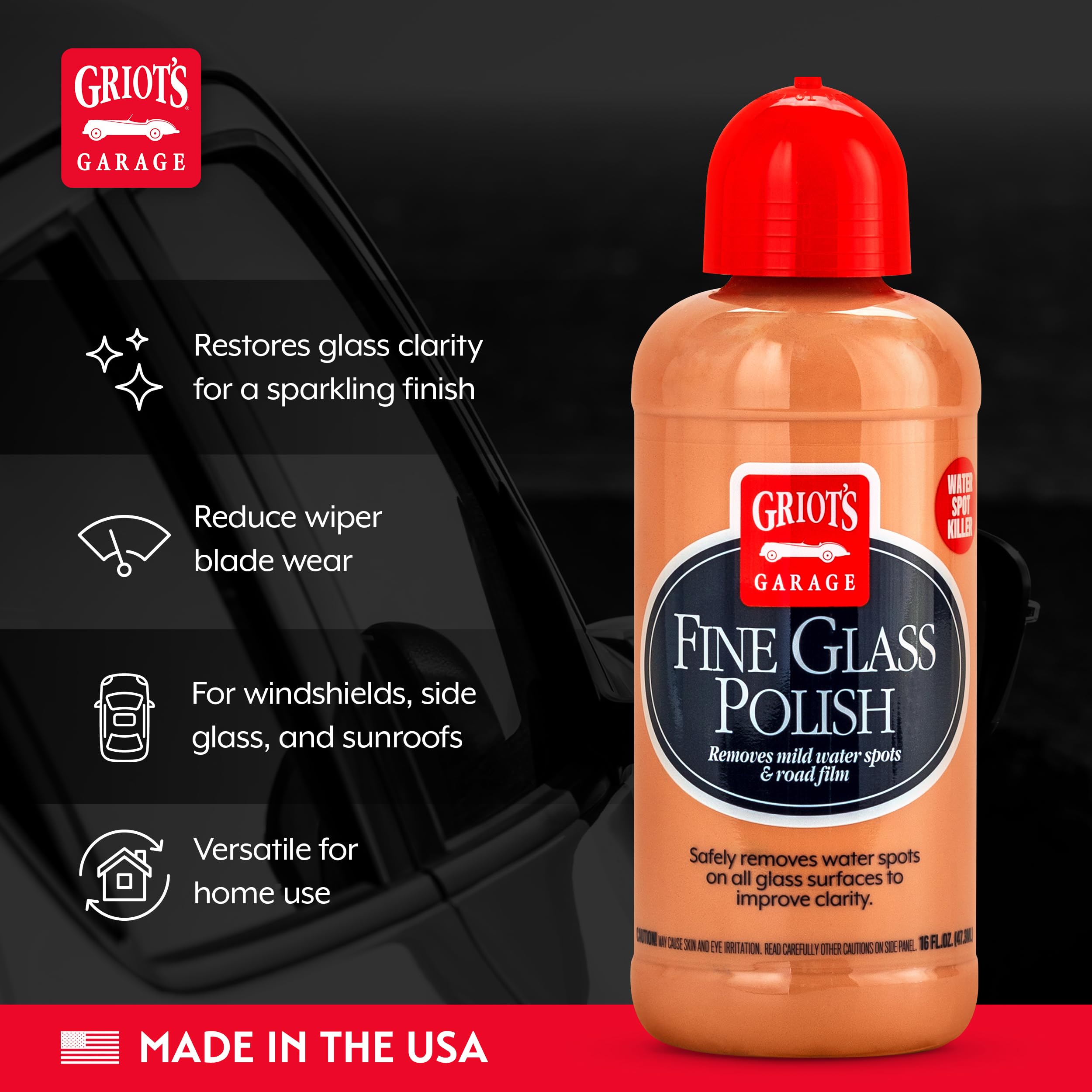Griot's Garage Fine Glass Polish, Car Window, Windshield Polishing Cleaner for Automotive and Home, Removes Stains and Water Spots, 11017, 16 oz - Image 3