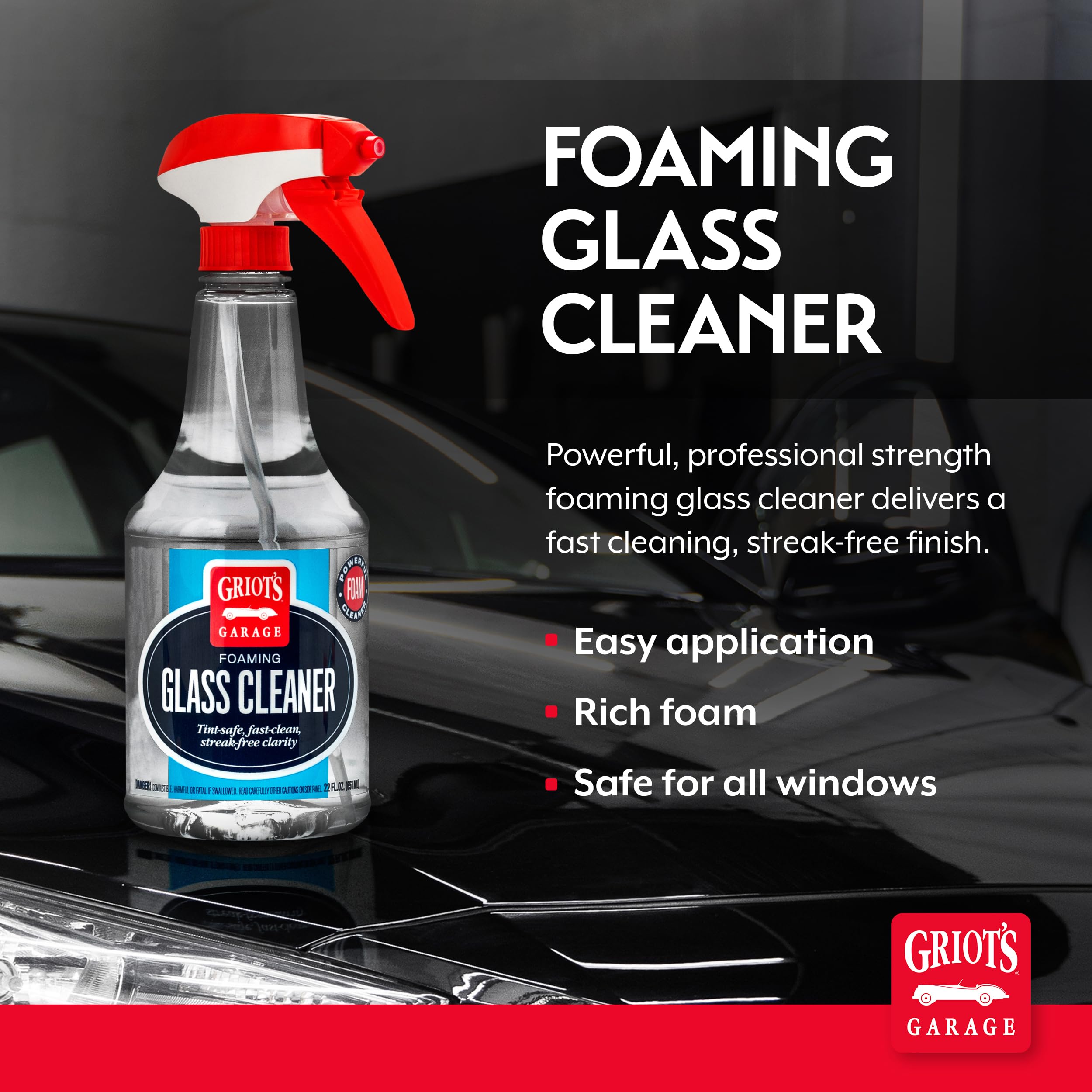 Griot's Garage Foaming Glass Cleaner Spray for Car Window, Windshield, Mirror, Tint Safe, No Streak, Dye and Ammonia-Free Formula, 22 Oz, 10891 - Image 2
