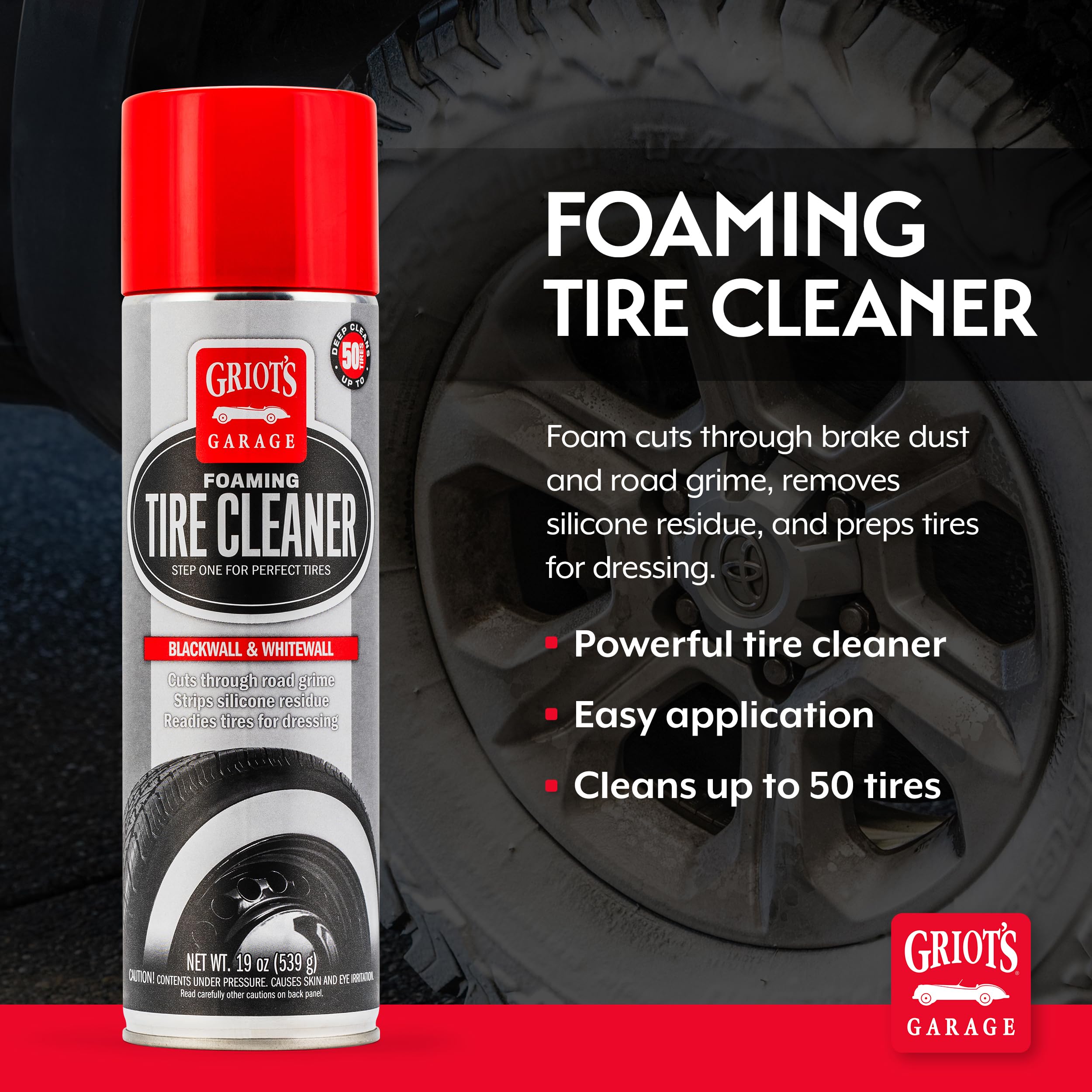 Griot's Garage Foaming Tire Cleaner, Removes Silicone Residue and Grime on Car, Truck, Motorcycle, and RV Tires, Safe for Whitewall Tires, 10952, 19oz - Image 2