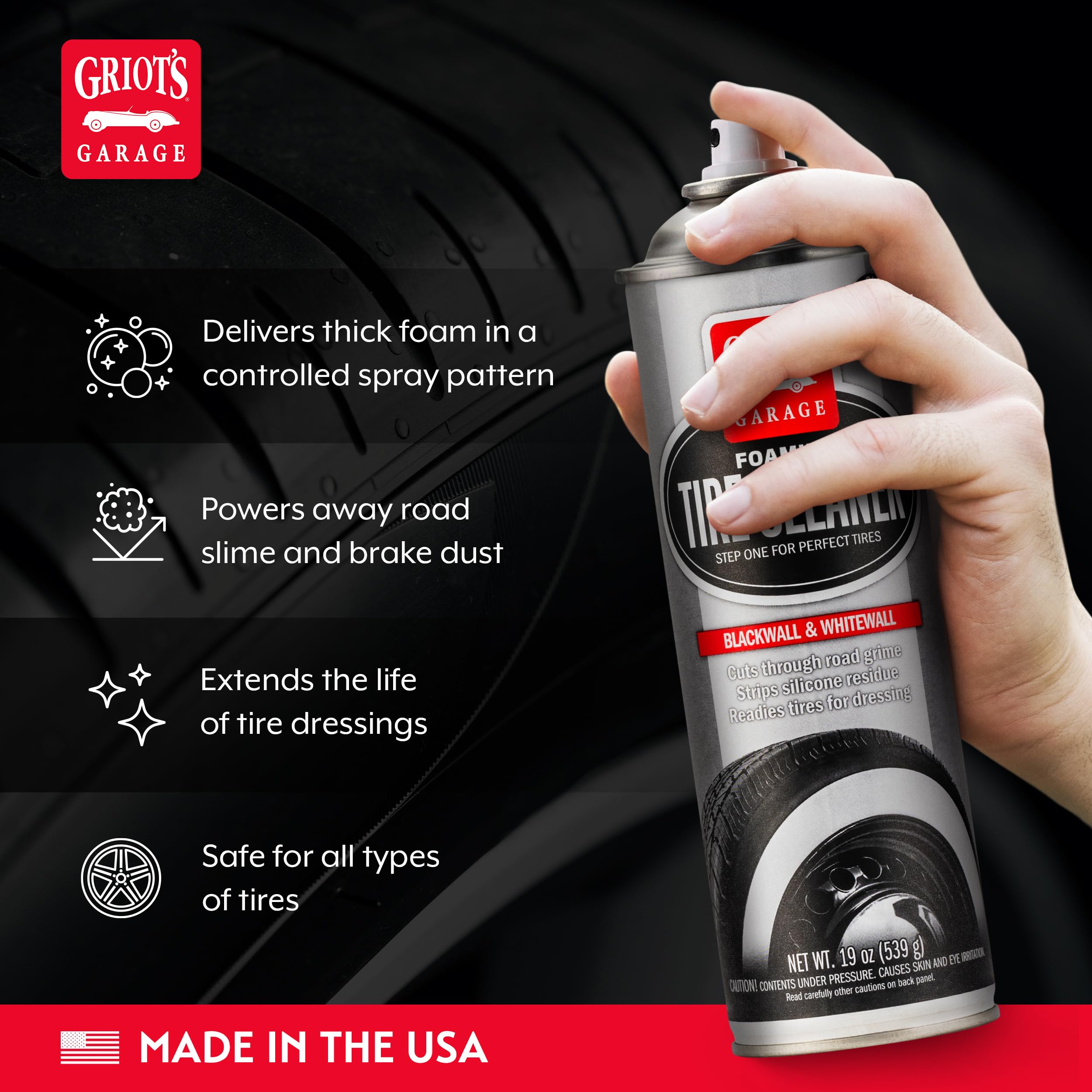 Griot's Garage Foaming Tire Cleaner, Removes Silicone Residue and Grime on Car, Truck, Motorcycle, and RV Tires, Safe for Whitewall Tires, 10952, 19oz - Image 3