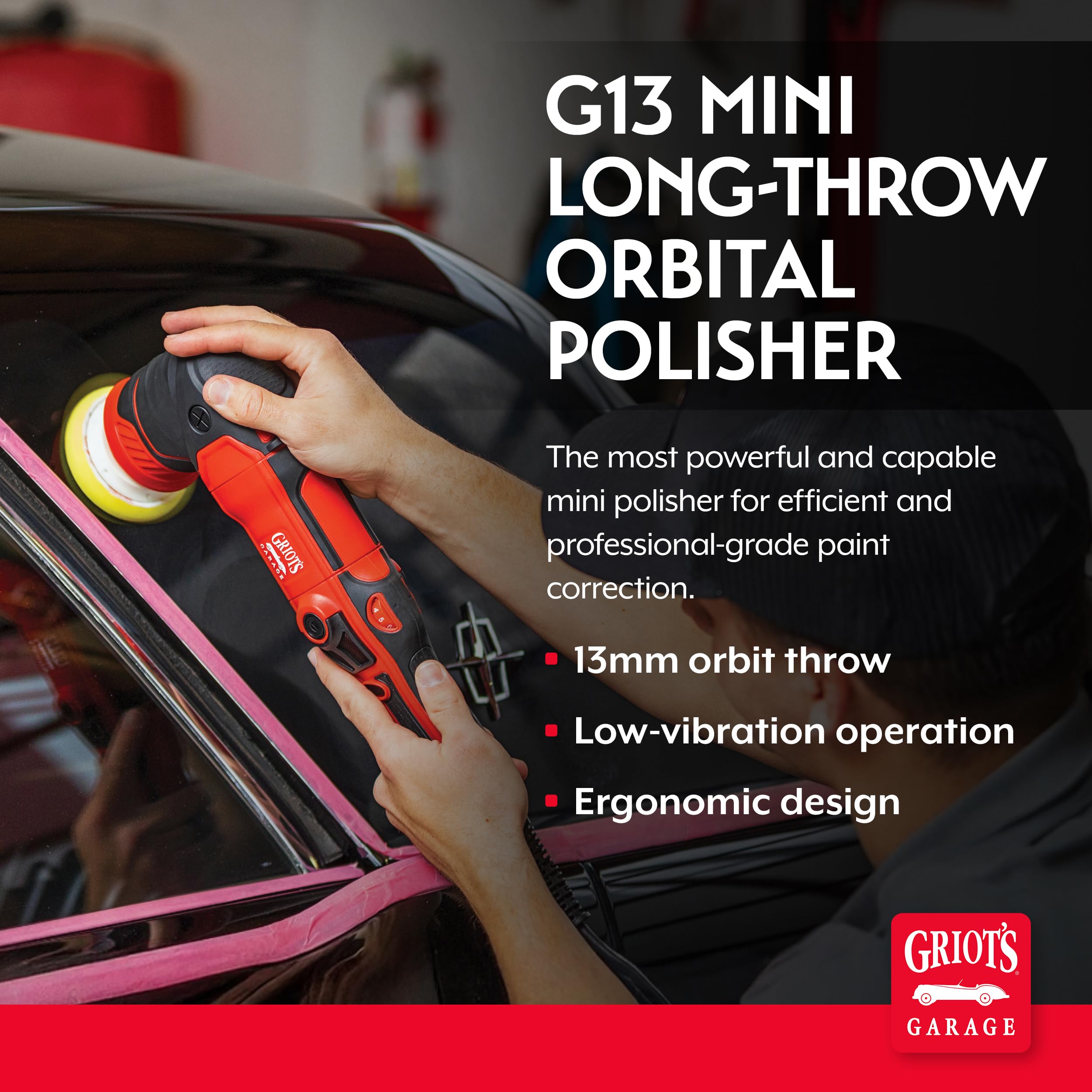 Griot's Garage G13 Mini Long-Throw Orbital Polisher, Small Buffer Polishing Machine for Car Detailing and Paint Correction, Includes 2” and 3” Backing Plates, 13mm Orbit Size, 10913 - Image 2