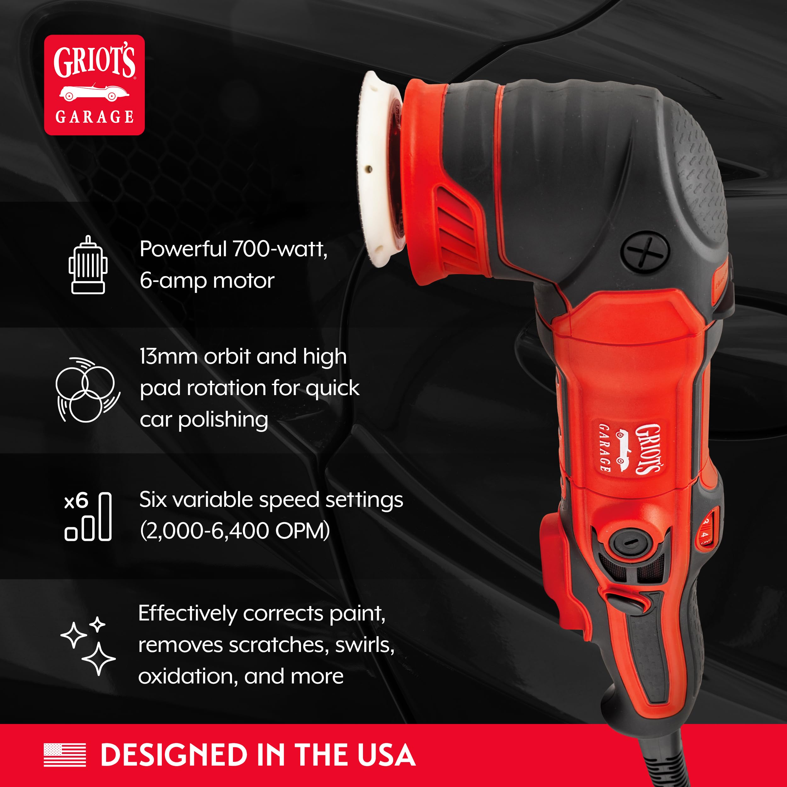 Griot's Garage G13 Mini Long-Throw Orbital Polisher, Small Buffer Polishing Machine for Car Detailing and Paint Correction, Includes 2” and 3” Backing Plates, 13mm Orbit Size, 10913 - Image 3
