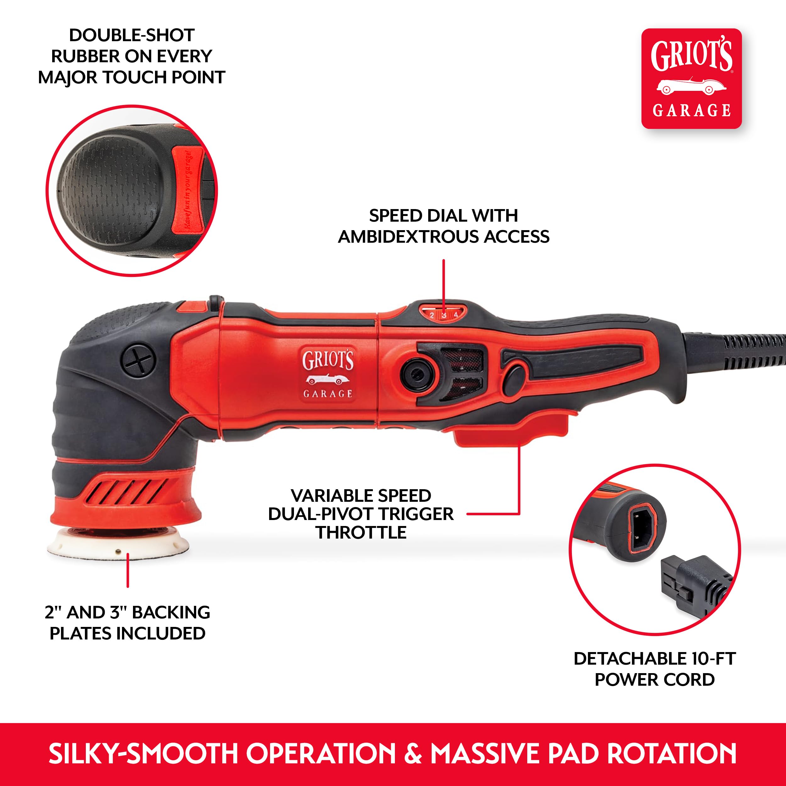 Griot's Garage G13 Mini Long-Throw Orbital Polisher, Small Buffer Polishing Machine for Car Detailing and Paint Correction, Includes 2” and 3” Backing Plates, 13mm Orbit Size, 10913 - Image 5
