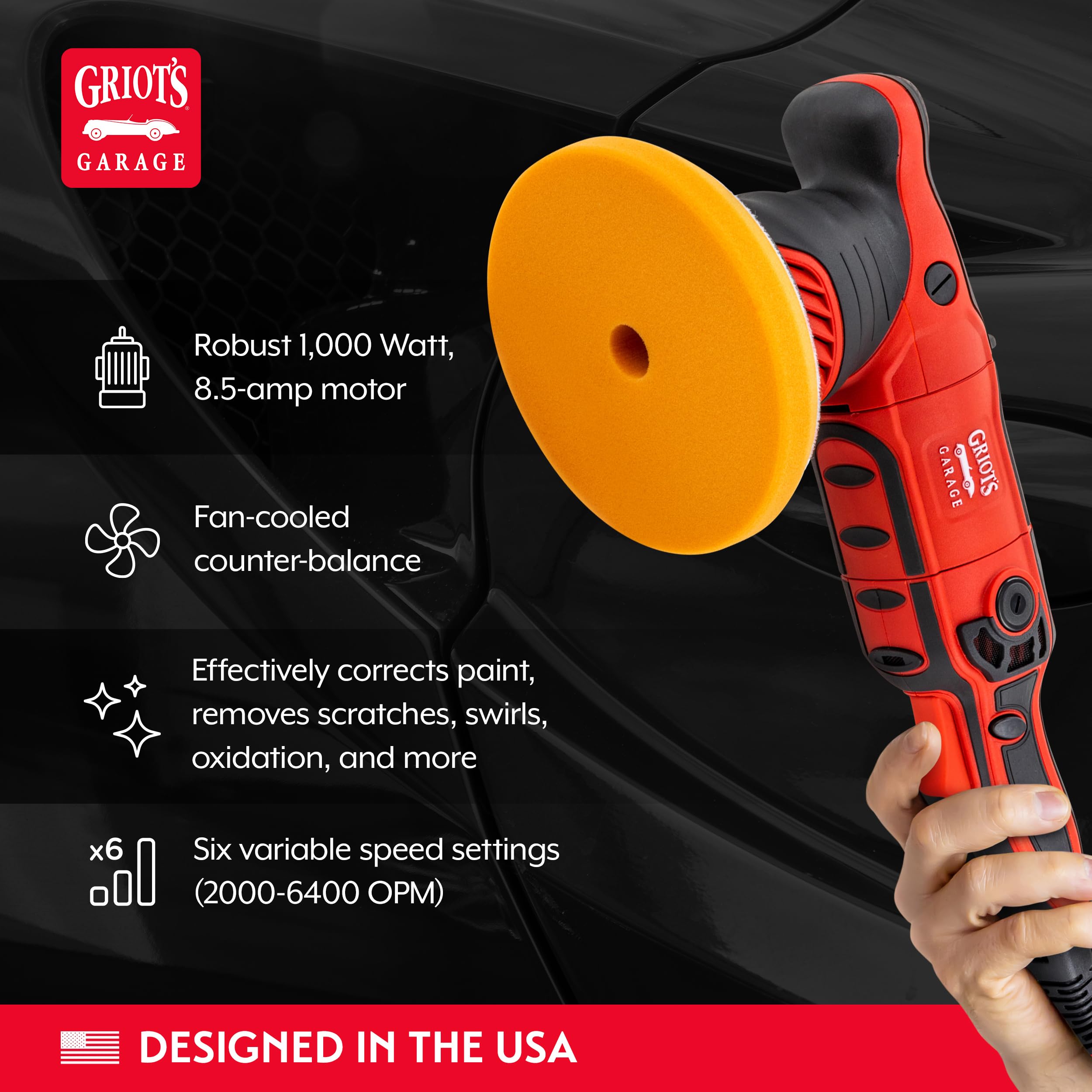 Griot's Garage G9 Random Orbital Polisher 10901 – 1000-Watt Dual Action Buffer for Car Detailing, Polishing, Waxing, Swirl and Scratch Removal – 6" Backing Plate, Variable Speed, Ergonomic Grip - Image 3