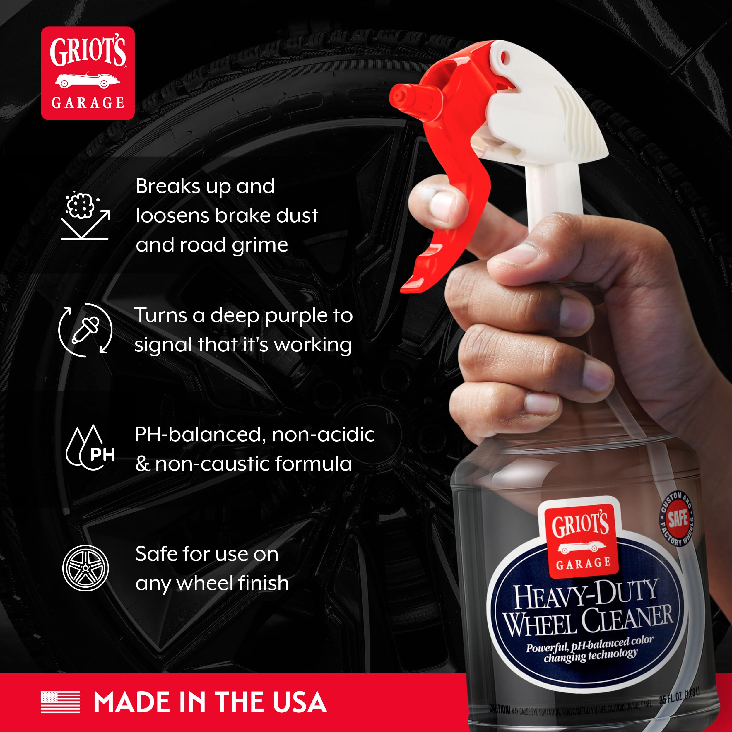 Griot's Garage Heavy-Duty Wheel Cleaner for All Wheel Finishes, Breaks Down and Removes Stubborn Brake Dust and Grime, PH Balanced, Non-Acidic, 11026, 35oz - Image 3