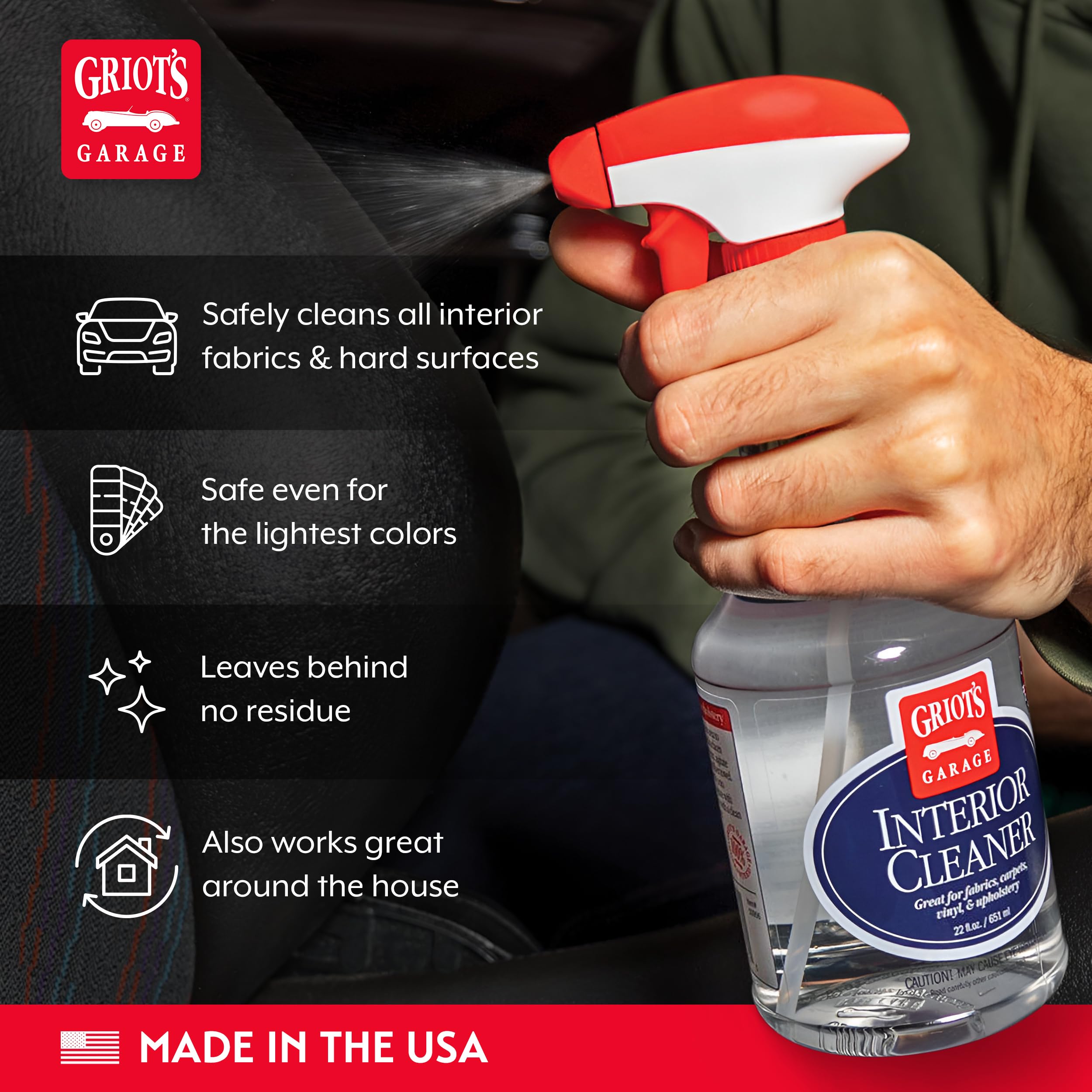 Griot's Garage Interior Cleaner Spray for Car Seats, Carpet, Upholstery Fabric, Floor Mat, Vinyl, Dashboard, Ideal for Truck, SUV, RV, Boat, and More, 10956, 22 Fl Oz - Image 3
