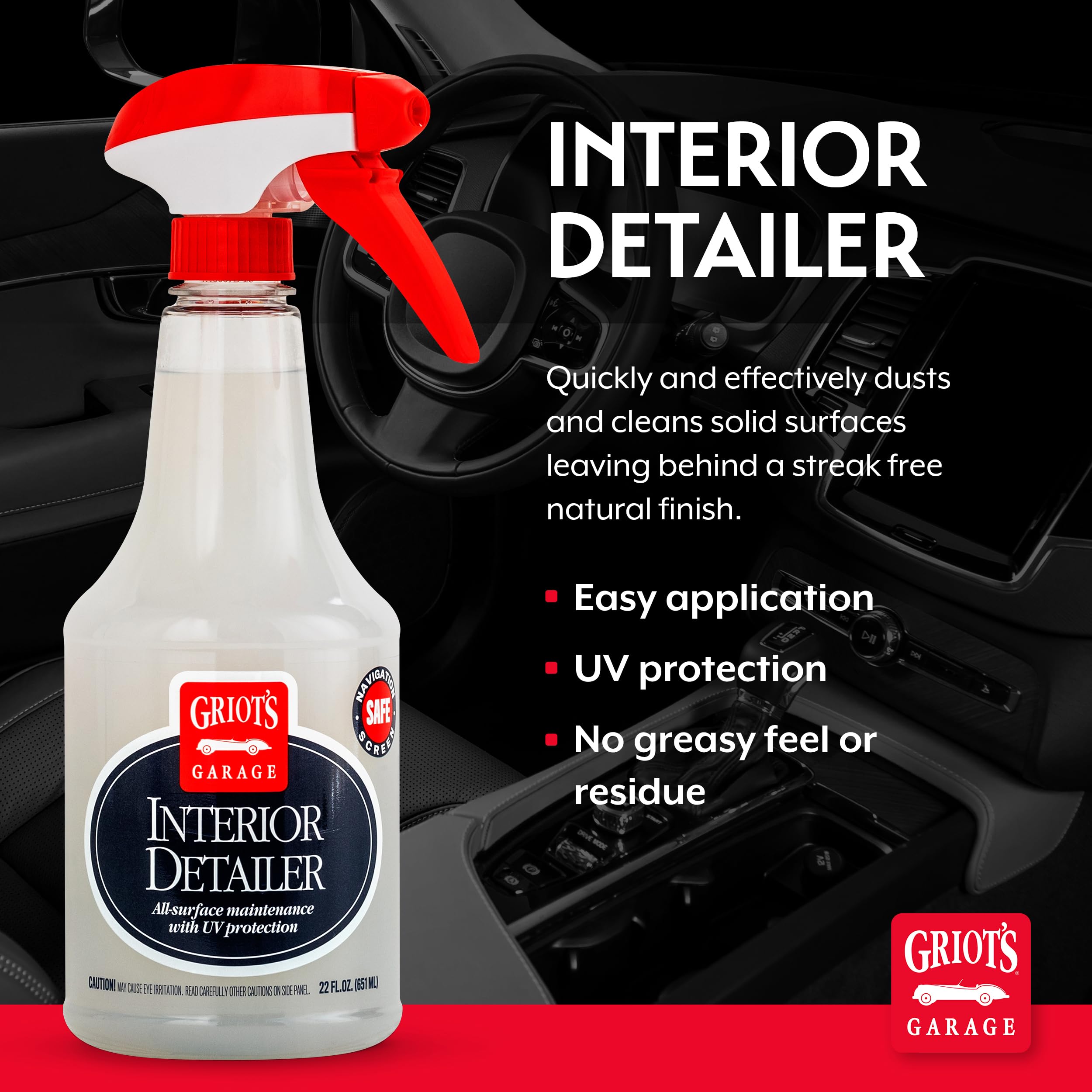 Griot's Garage Interior Detailer, Light-Duty Car Cleaner for All Surfaces, Including Vinyl, Leather, Metal, Plastic, Glass, and More, 10975, 22oz - Image 2